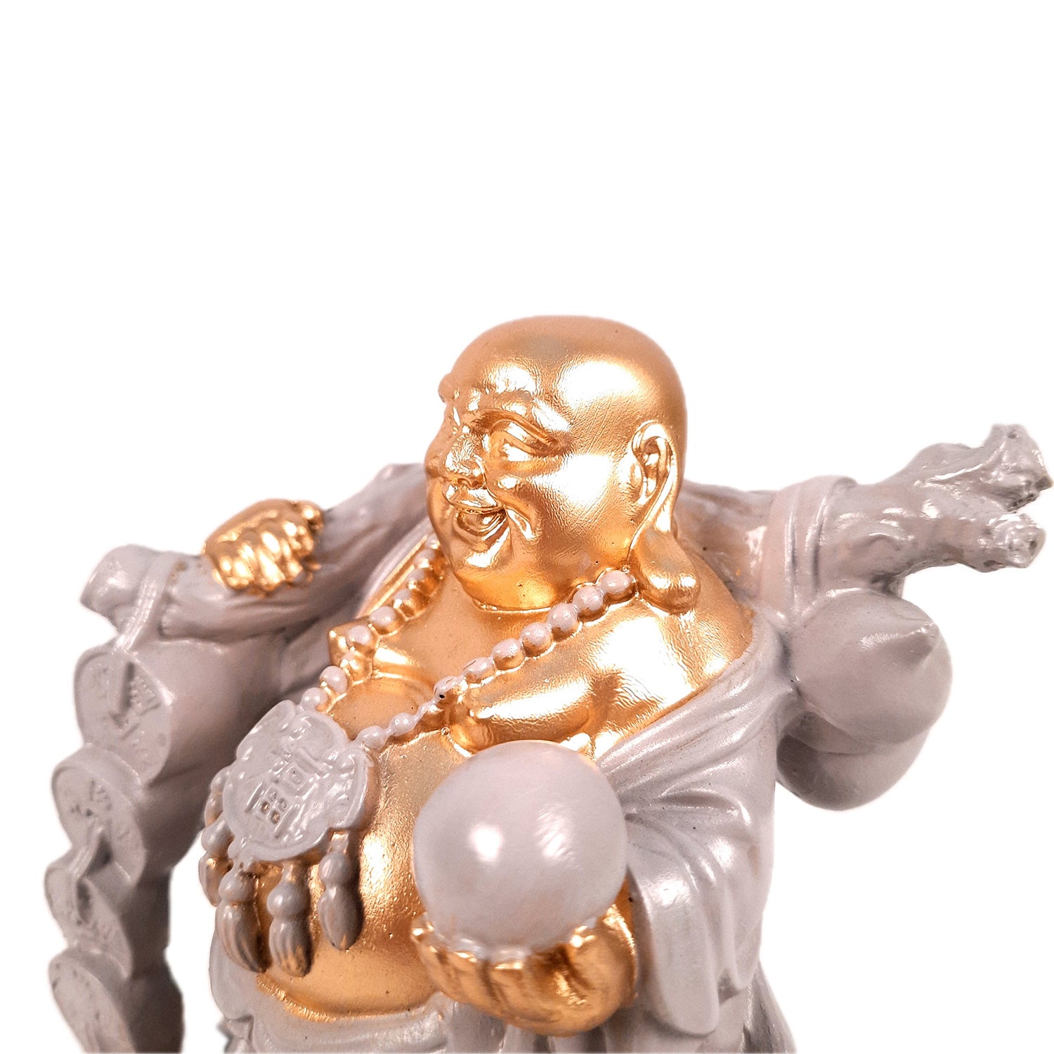 Laughing Buddha Showpiece - Standing On Coins Design - for Home & Table Decor, Health, Wealth & Gift - 9 Inch - apkamart #Style_Design 3