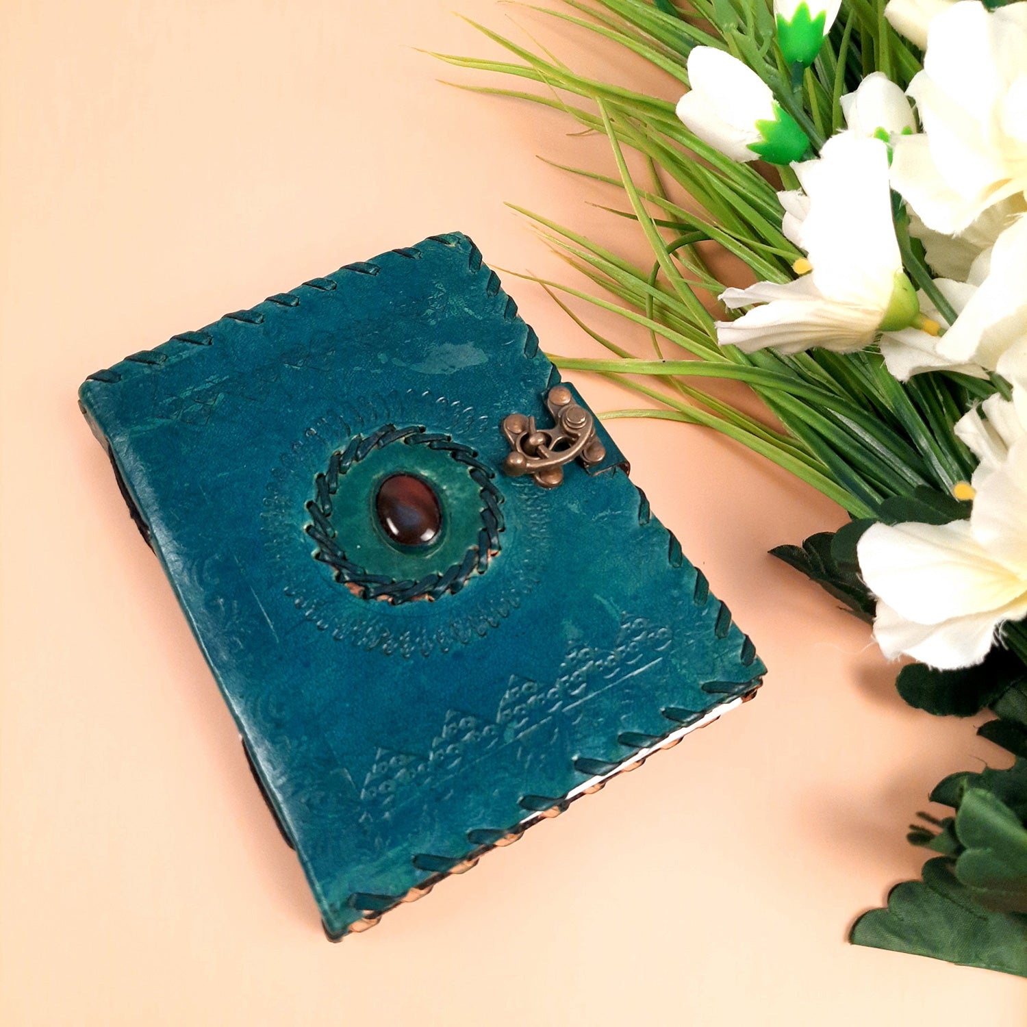 Leather Diary Vintage With Lock | Journal Notebook With Handmade Paper | Personal Traveller's Book, Sketchbook - for Writing, Table, Office, Desk, Study, Corporate Gifts | Gift for Him / Her - apkamart #Color_Blue 1