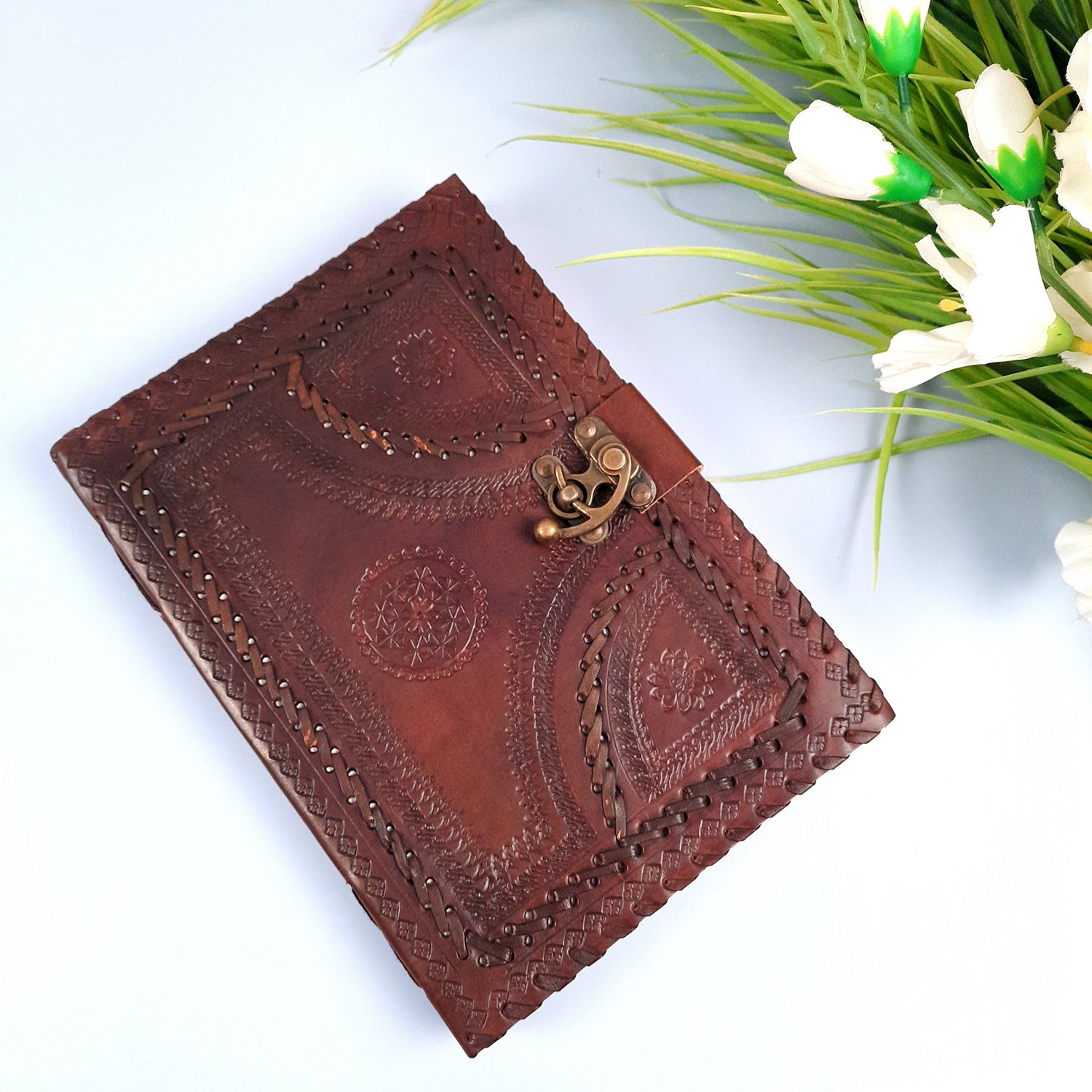 Leather Diary Vintage With Lock | Journal Notebook With Handmade Paper | Personal Traveller's Book, Sketchbook - for Writing, Table, Office, Desk, Study, Corporate Gifts | Gift for Him / Her -Apkamart