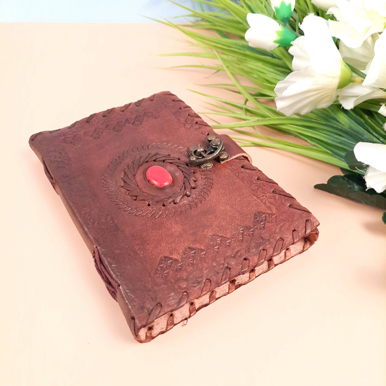 Leather Diary Vintage With Lock | Journal Notebook With Handmade Paper | Personal Traveller's Book, Sketchbook - for Writing, Table, Office, Desk, Study, Corporate Gifts | Gift for Him / Her - Apkamart #Color_Brown