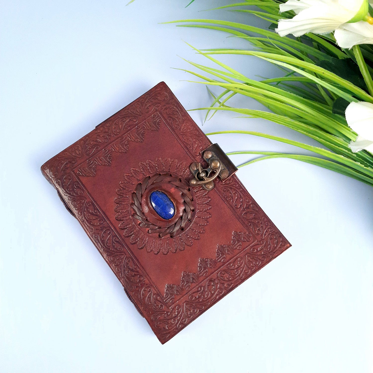 Leather Diary Vintage With Lock | Journal Notebook With Handmade Paper | Personal Traveller's Book, Sketchbook - for Writing, Table, Office, Desk, Study, Corporate Gifts | Gift for Him / Her - apkamart #Color_Brown