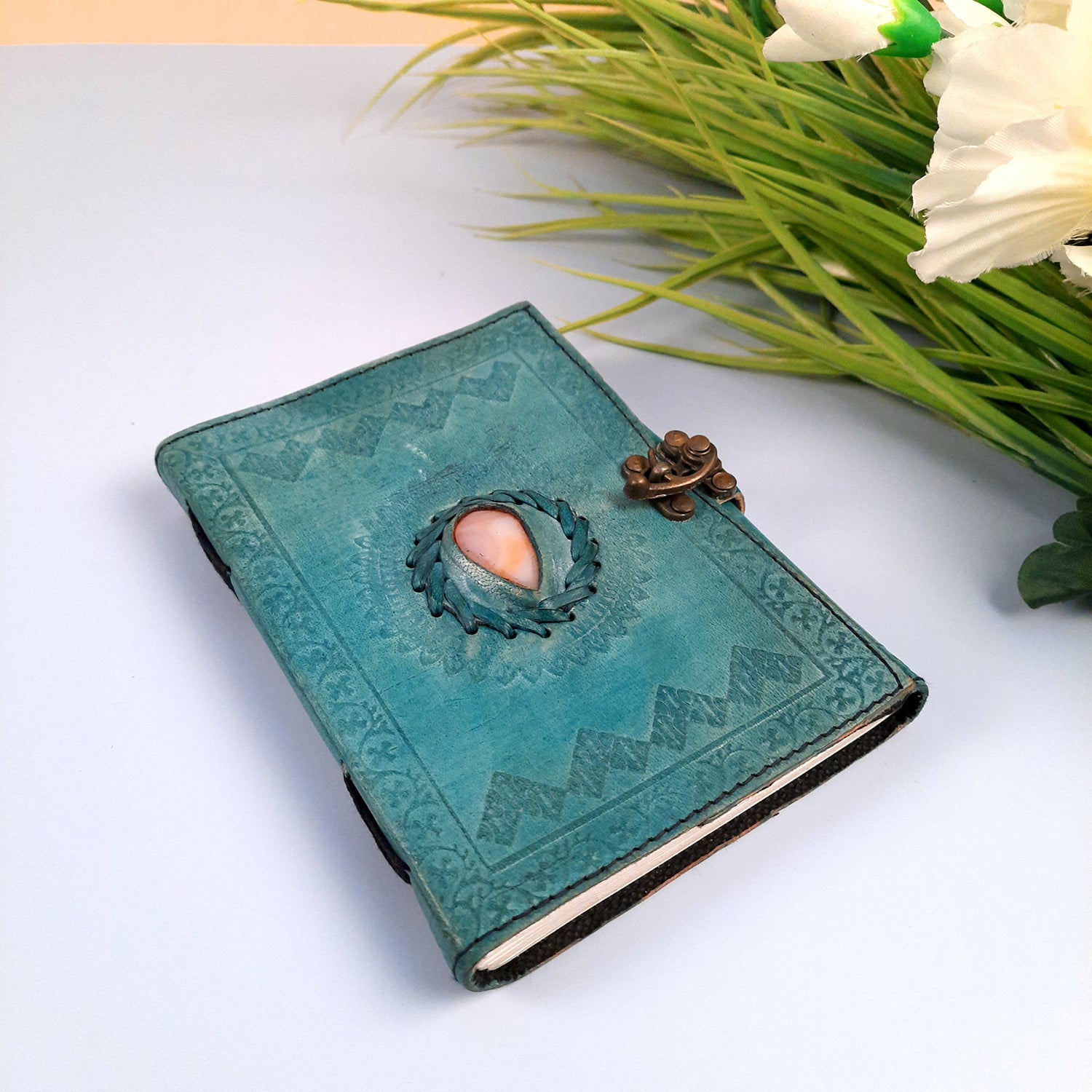 Leather Diary Vintage With Lock | Journal Notebook With Handmade Paper | Personal Traveller's Book, Sketchbook - for Writing, Table, Office, Desk, Study, Corporate Gifts | Gift for Him / Her - apkamart #Color_Blue 2