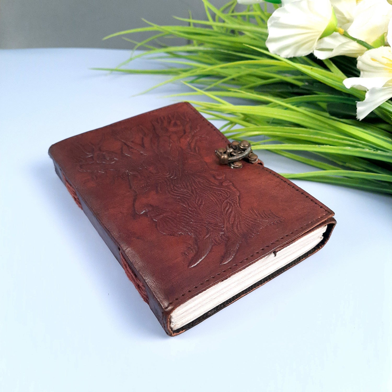 Leather Diary Vintage With Lock | Journal Notebook With Handmade Paper | Personal Traveller's Book, Sketchbook - for Writing, Table, Office, Desk, Study, Corporate Gifts | Gift for Him / Her - apkamart #Style_Design 3