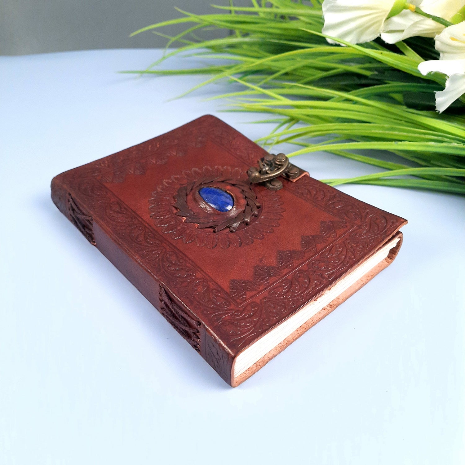 Leather Diary Vintage With Lock | Journal Notebook With Handmade Paper | Personal Traveller's Book, Sketchbook - for Writing, Table, Office, Desk, Study, Corporate Gifts | Gift for Him / Her - apkamart #Color_Brown