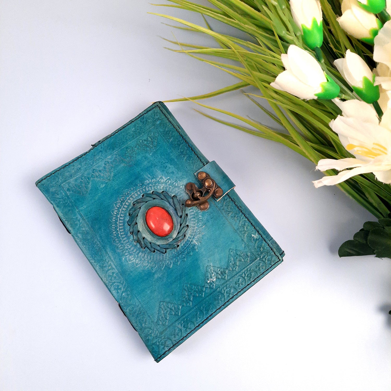 Leather Diary Vintage With Lock | Journal Notebook With Handmade Paper | Personal Traveller's Book, Sketchbook - for Writing, Table, Office, Desk, Study, Corporate Gifts | Gift for Him / Her - apkamart #Color_Blue