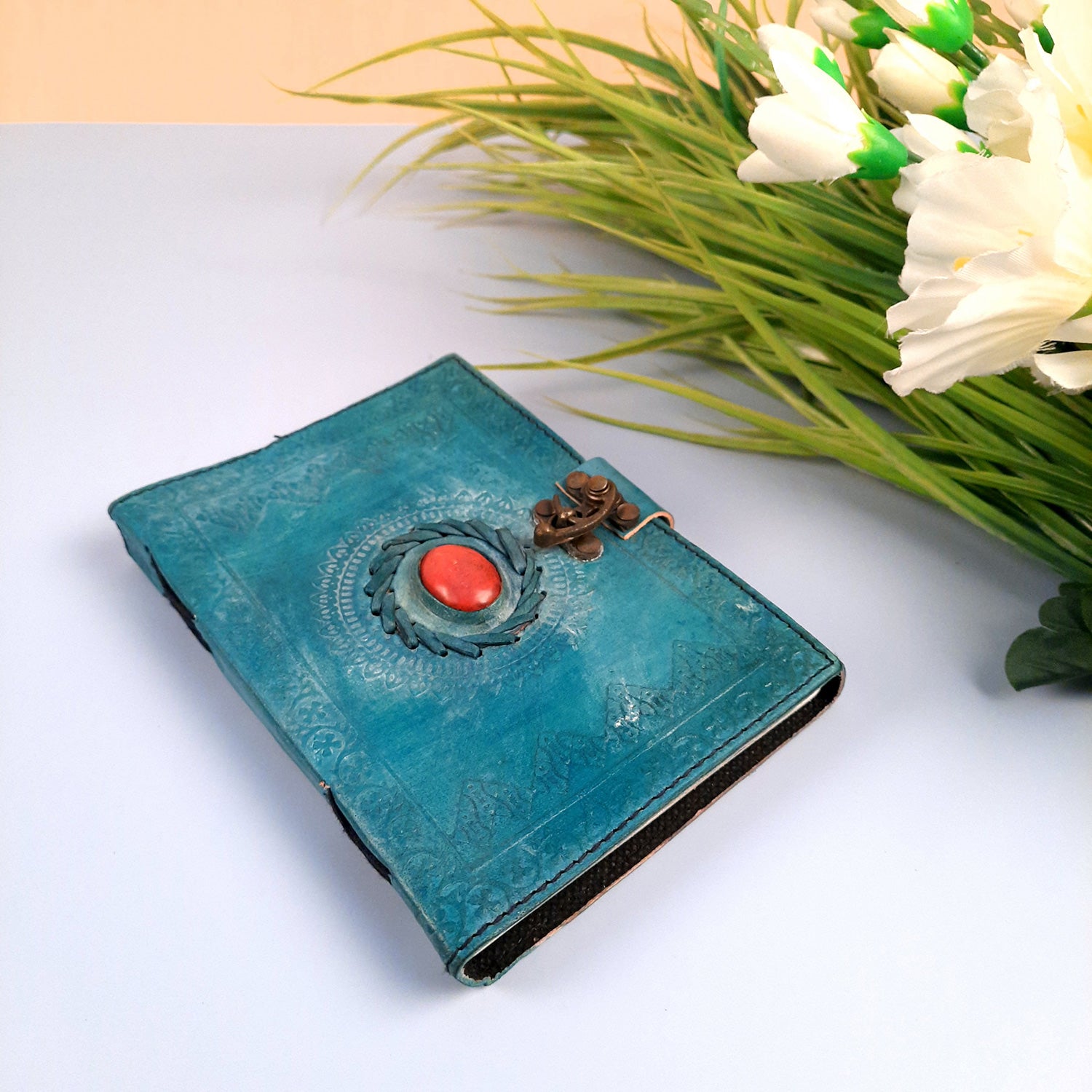 Leather Diary Vintage With Lock | Journal Notebook With Handmade Paper | Personal Traveller's Book, Sketchbook - for Writing, Table, Office, Desk, Study, Corporate Gifts | Gift for Him / Her - apkamart #Color_Blue