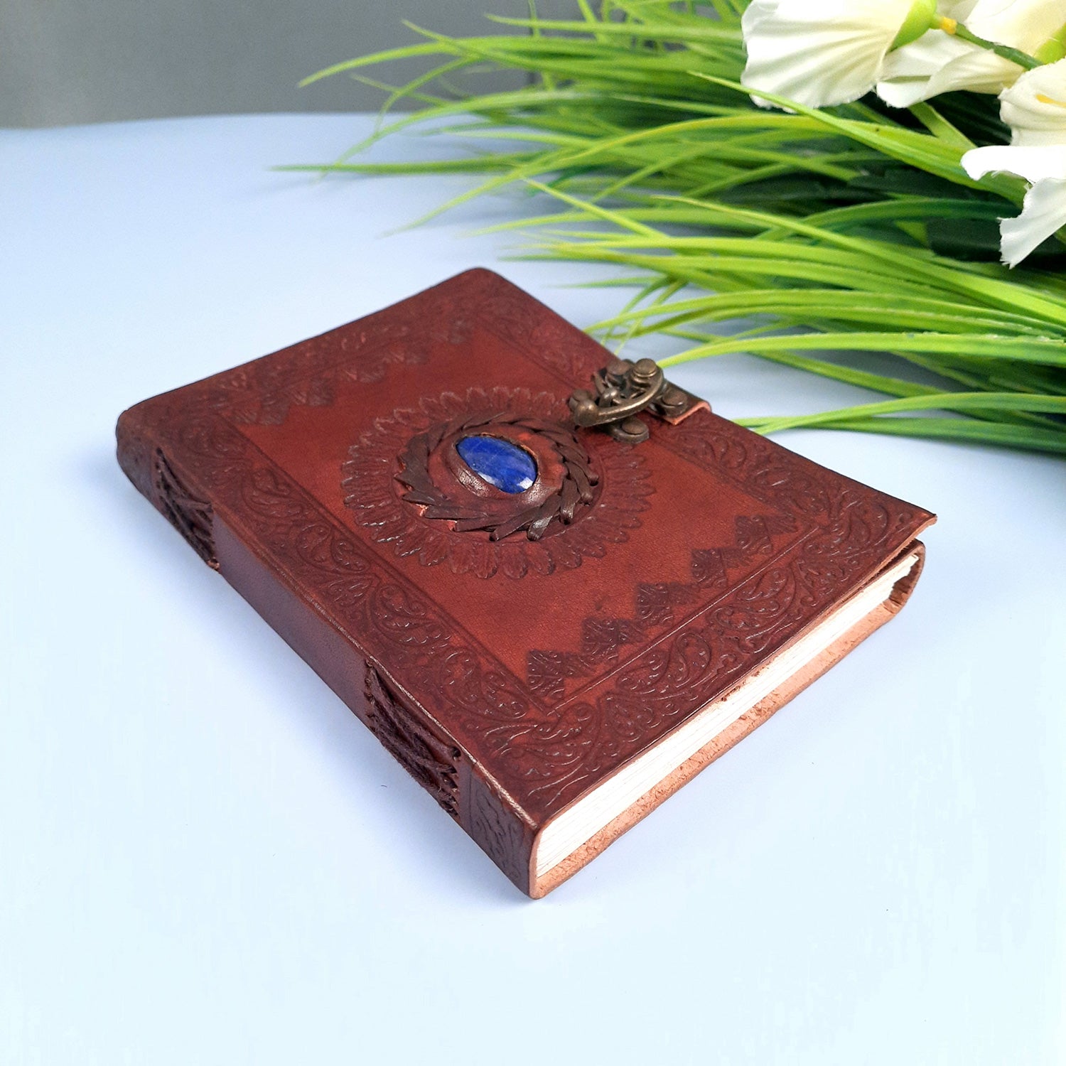 Leather Diary Vintage With Lock | Journal Notebook With Handmade Paper | Personal Traveller's Book, Sketchbook - for Writing, Table, Office, Desk, Study, Corporate Gifts | Gift for Him / Her - apkamart #Color_Brown