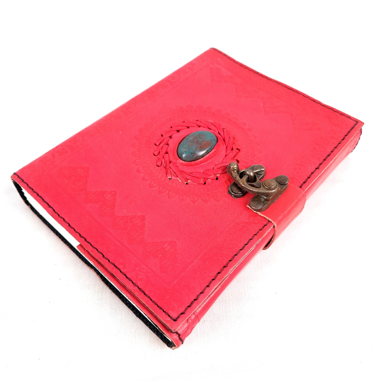 Leather Diary Vintage With Lock | Journal Notebook With Handmade Paper | Personal Traveller's Book, Sketchbook - for Writing, Table, Office, Desk, Study, Corporate Gifts | Gift for Him / Her - apkamart #Color_Red