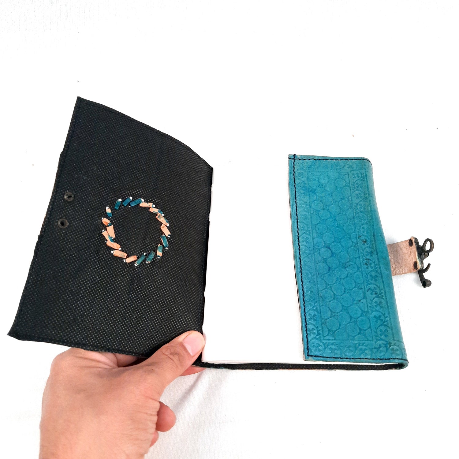 Leather Diary Vintage With Lock | Journal Notebook With Handmade Paper | Personal Traveller's Book, Sketchbook - for Writing, Table, Office, Desk, Study, Corporate Gifts | Gift for Him / Her - apkamart #Color_Blue 2