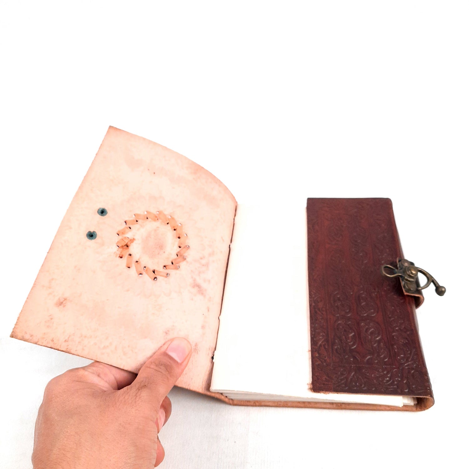 Leather Diary Vintage With Lock | Journal Notebook With Handmade Paper | Personal Traveller's Book, Sketchbook - for Writing, Table, Office, Desk, Study, Corporate Gifts | Gift for Him / Her - apkamart #Color_Brown