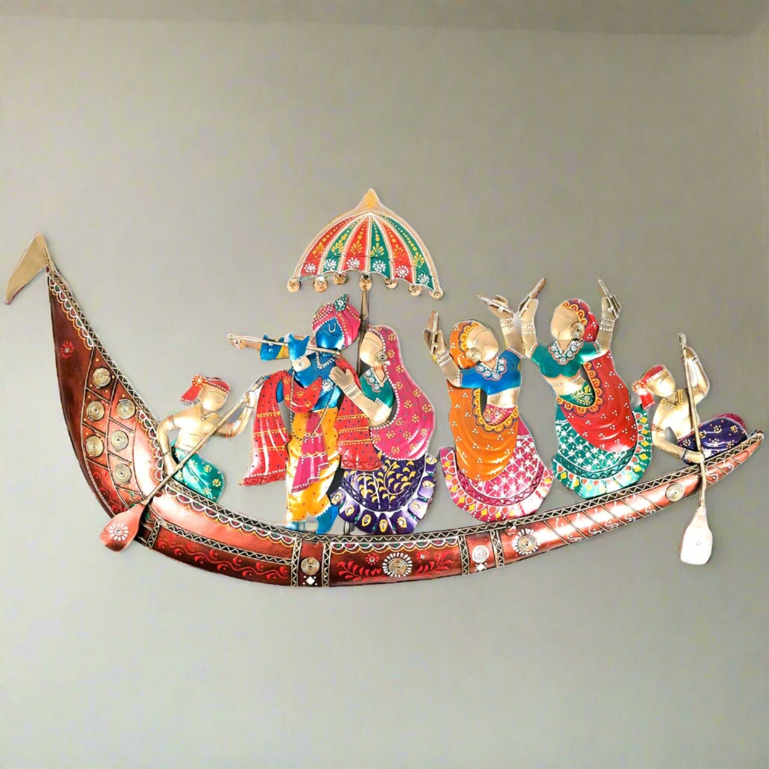 Wall Hanging with LED Lights - Radha Krishna With Gopis Design | Decorative Backlit Metal Wall Decor - For Home, Office, Living Room Wall Decor & Gifts - 33 Inch - apkamart