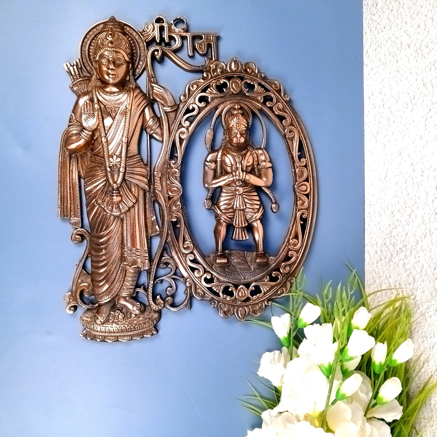 Lord Ram with Hanuman Big Wall Hanging | Shri Ram & Bajarang Bali Religious Wall Decor- for Home, Puja Room, Living Room & Entrance Decor - 18 Inch - Apkamart