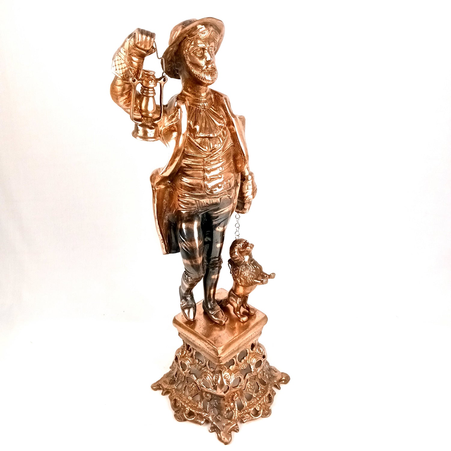 English Man With Dog & Lantern Statue | Antique Village Man Big Showpiece With Lalten - For Home, Corner, Living room Decor & Gifts - 26 Inch - Apkamart