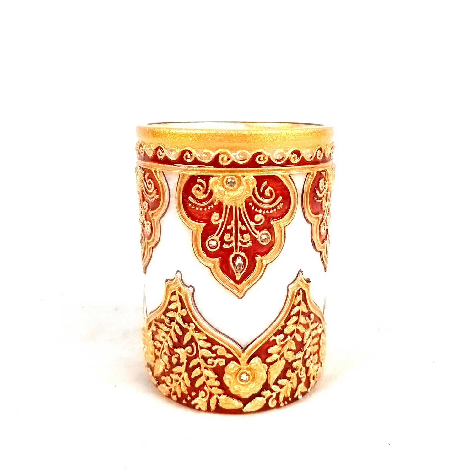 Multipurpose Holder for Cutlery, Napkin | Marble Decorative Stand with Heavy Golden Emboss & Kundan Work - for Home, Office, Table, Dining, Kitchen Decor & Gifts - 4 Inch - Apkamart #Style_Design 2