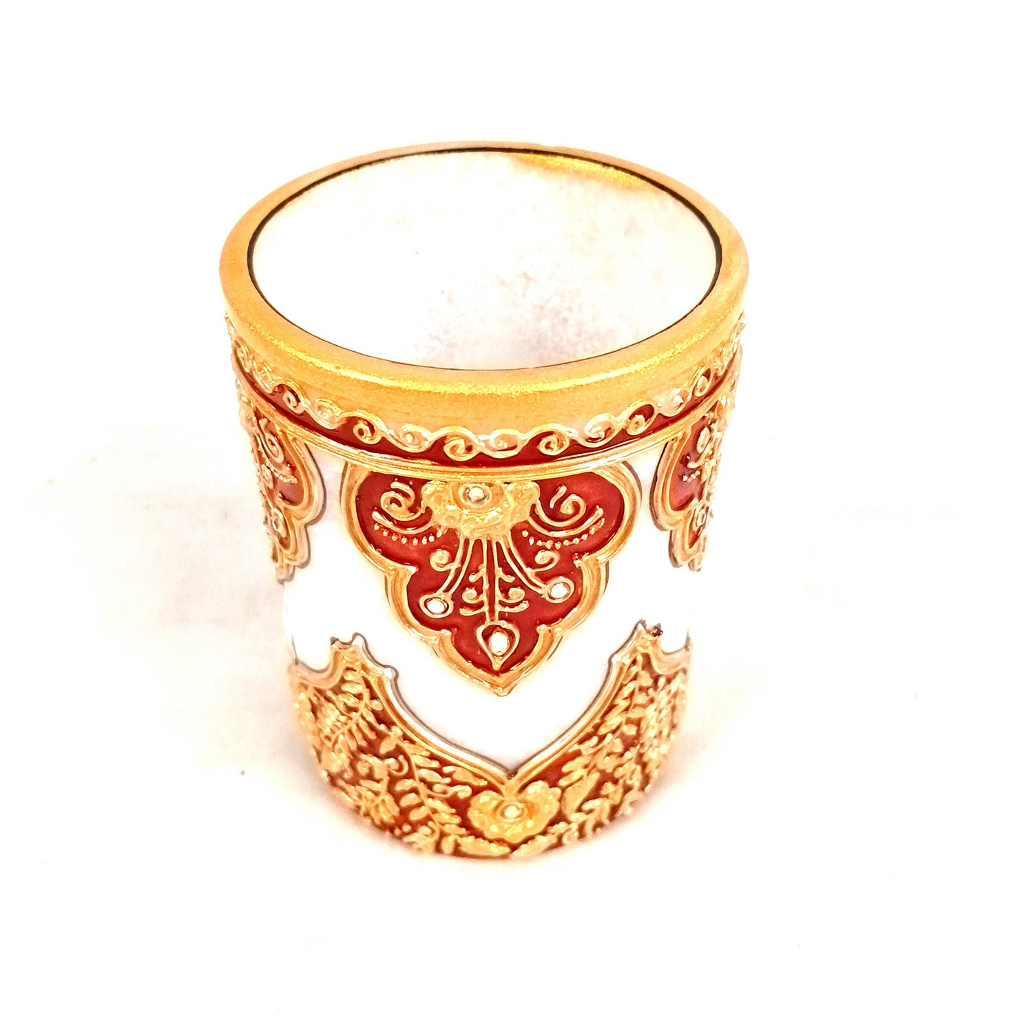 Multipurpose Holder for Cutlery, Napkin | Marble Decorative Stand with Heavy Golden Emboss & Kundan Work - for Home, Office, Table, Dining, Kitchen Decor & Gifts - 4 Inch - Apkamart #Style_Design 2