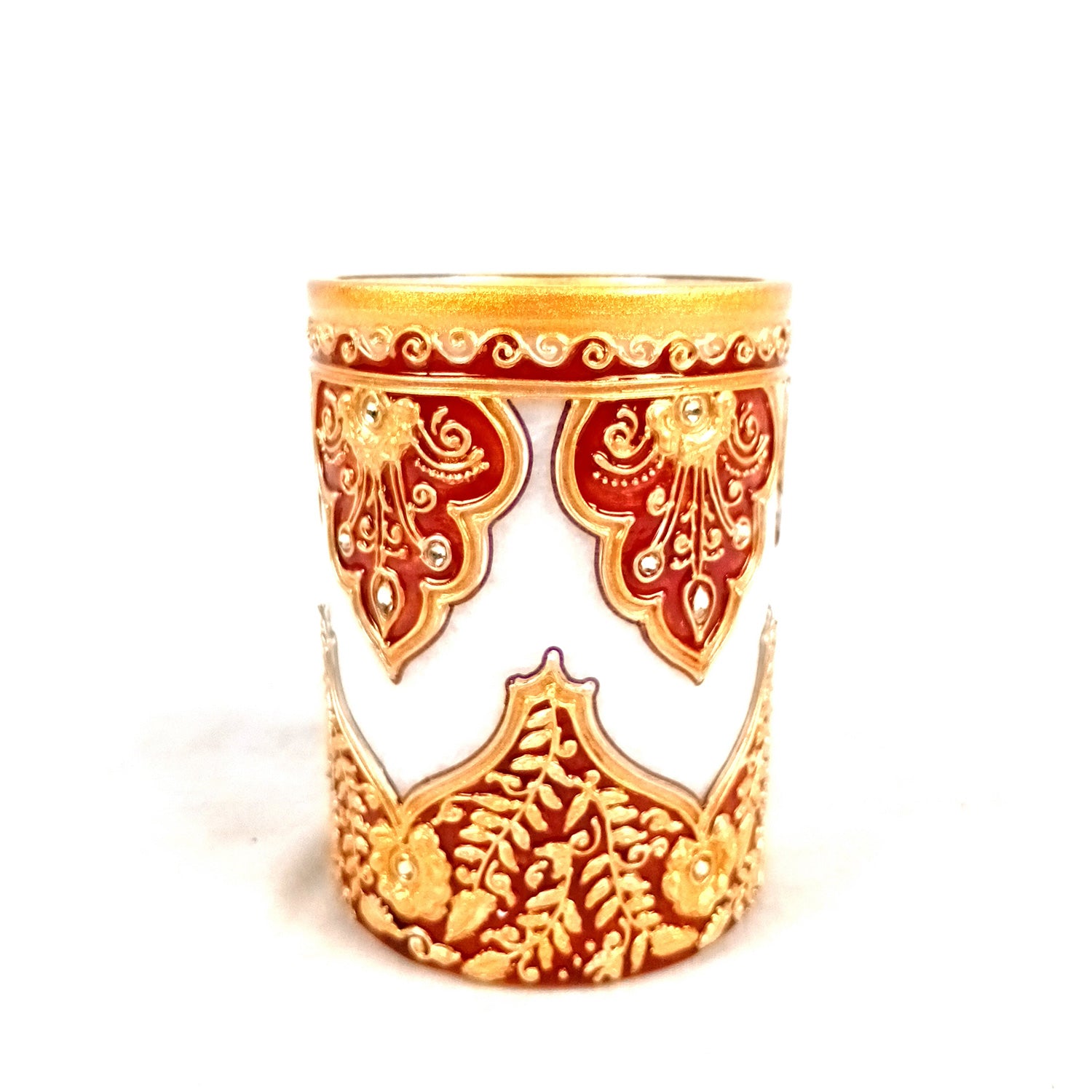 Multipurpose Holder for Cutlery, Napkin | Marble Decorative Stand with Heavy Golden Emboss & Kundan Work - for Home, Office, Table, Dining, Kitchen Decor & Gifts - 4 Inch - Apkamart #Style_Design 2