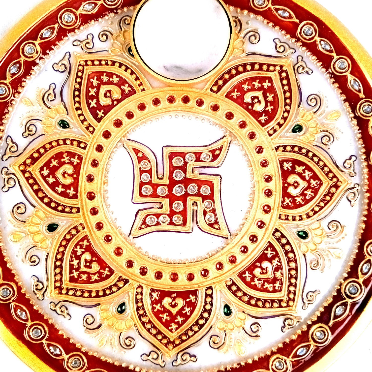 Marble Puja Thali With Diya / Bowl | Aarti Plate With Intricate Detailing & Swastik Design - For Pooja, Weddings, Temple, Rakhi, Karwachauth & Festival Decor - 9 Inch - Apkamart