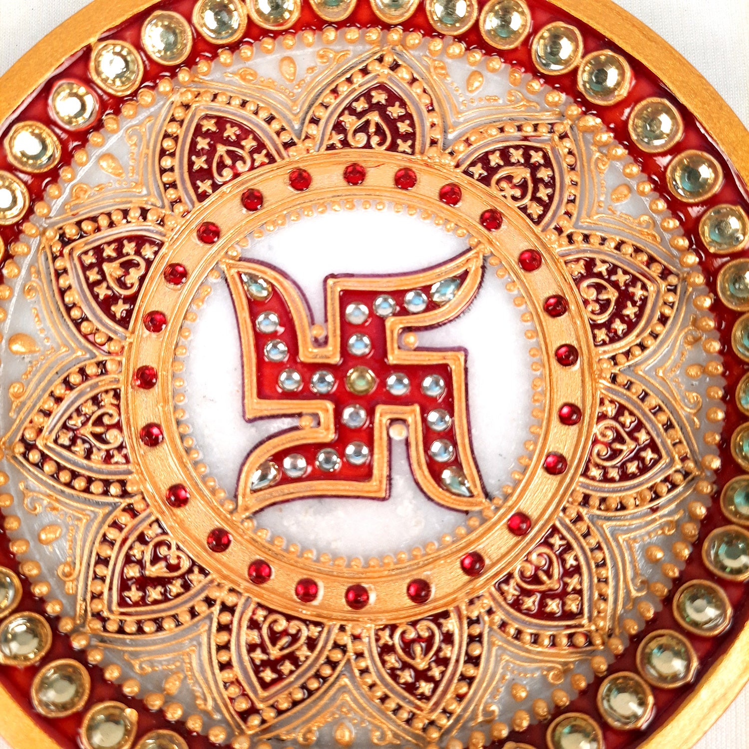 Marble Pooja Plate | Aarti Thali with Intricate Detailing & Swastik Design - for Pooja, Weddings, Temple, Rakhi, Karwachauth & Festival Decor - 6 Inch - apkamart