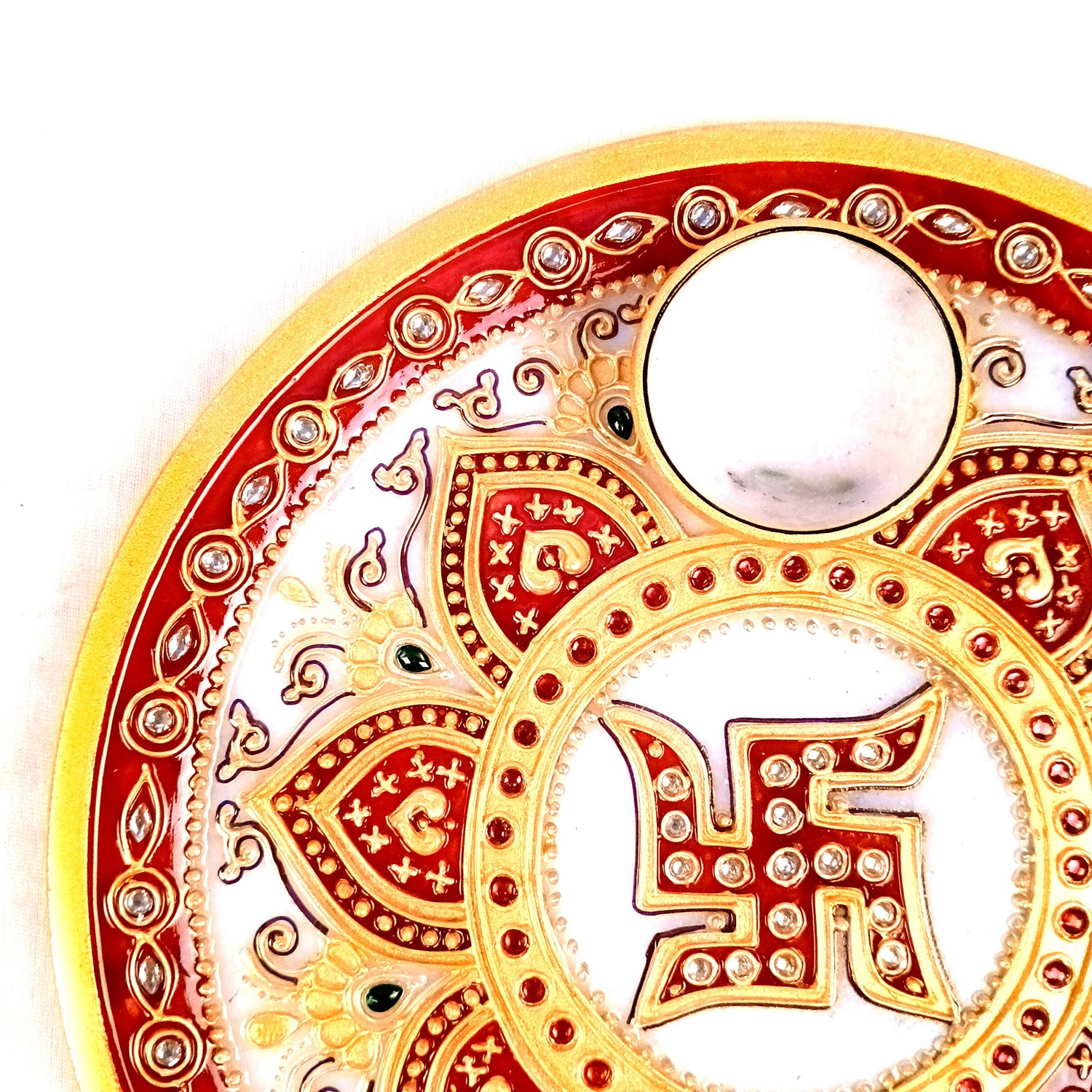 Marble Puja Thali With Diya / Bowl | Aarti Plate With Intricate Detailing & Swastik Design - For Pooja, Weddings, Temple, Rakhi, Karwachauth & Festival Decor - 9 Inch - Apkamart