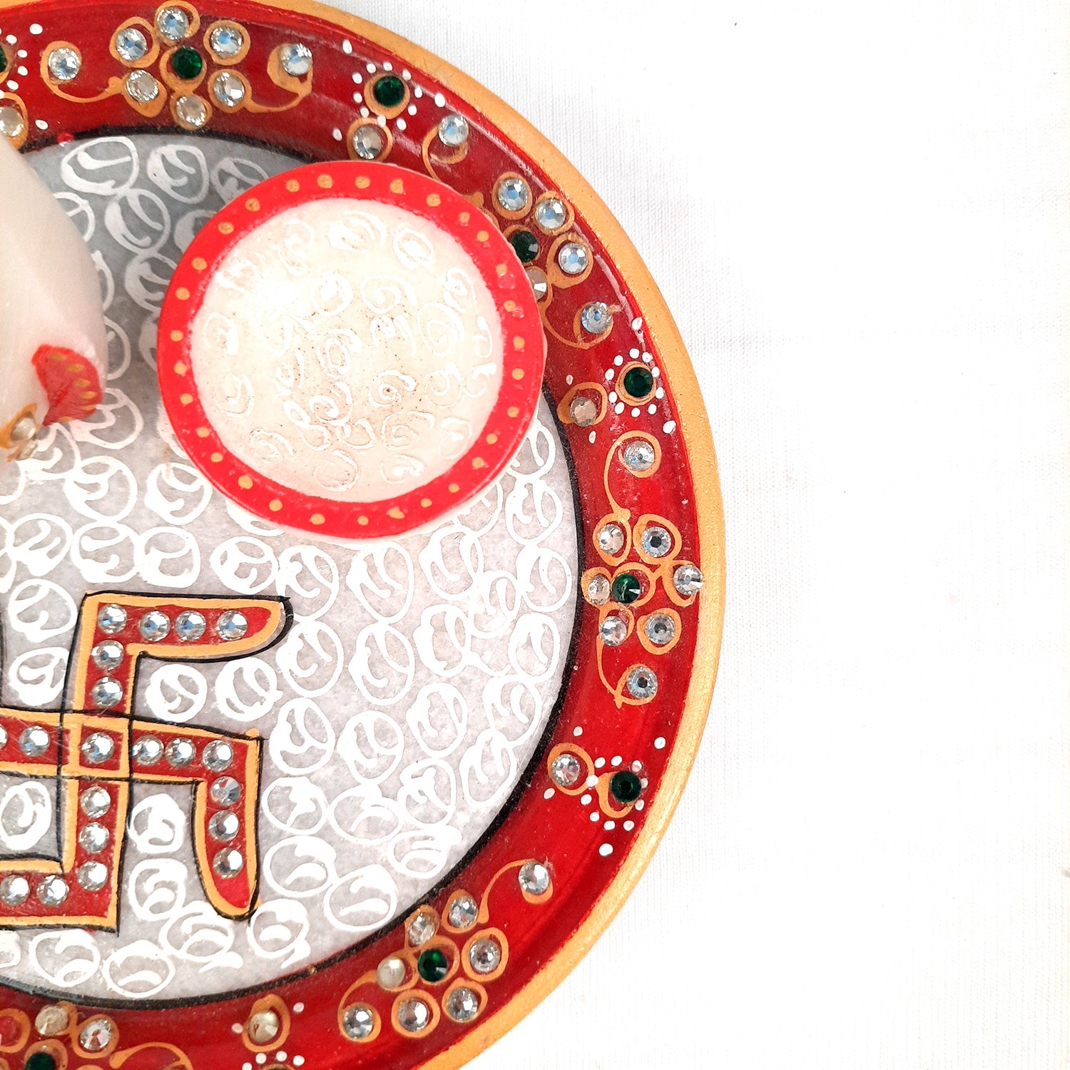 Puja Plate with Diya |Marble Pooja Thali With Heavy Om Design - For Pooja, weddings & Festivals - 6 Inch - Apkamart #Style_Design 2