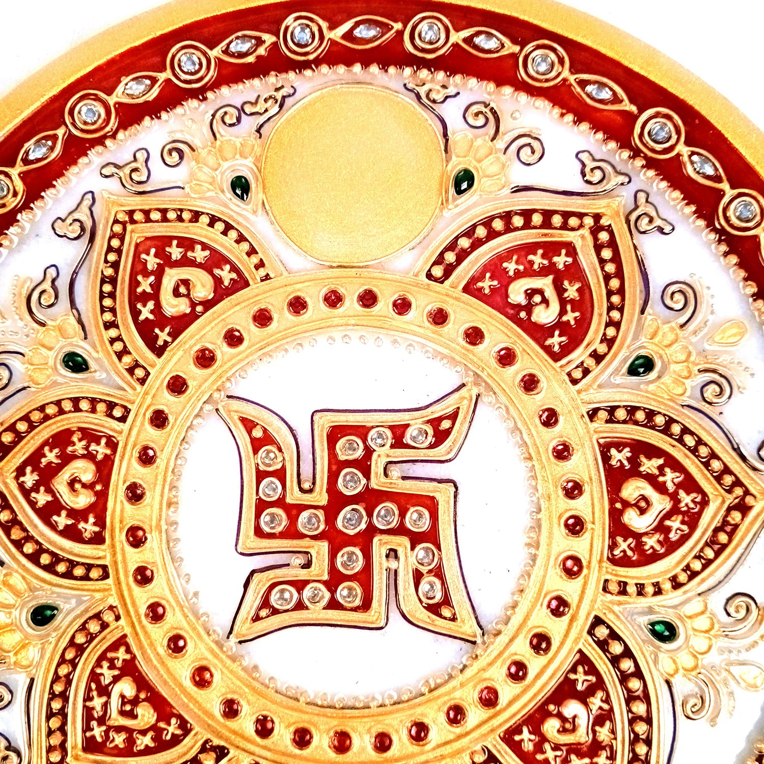 Marble Puja Thali With Diya / Bowl | Aarti Plate With Intricate Detailing & Swastik Design - For Pooja, Weddings, Temple, Rakhi, Karwachauth & Festival Decor - 9 Inch - Apkamart