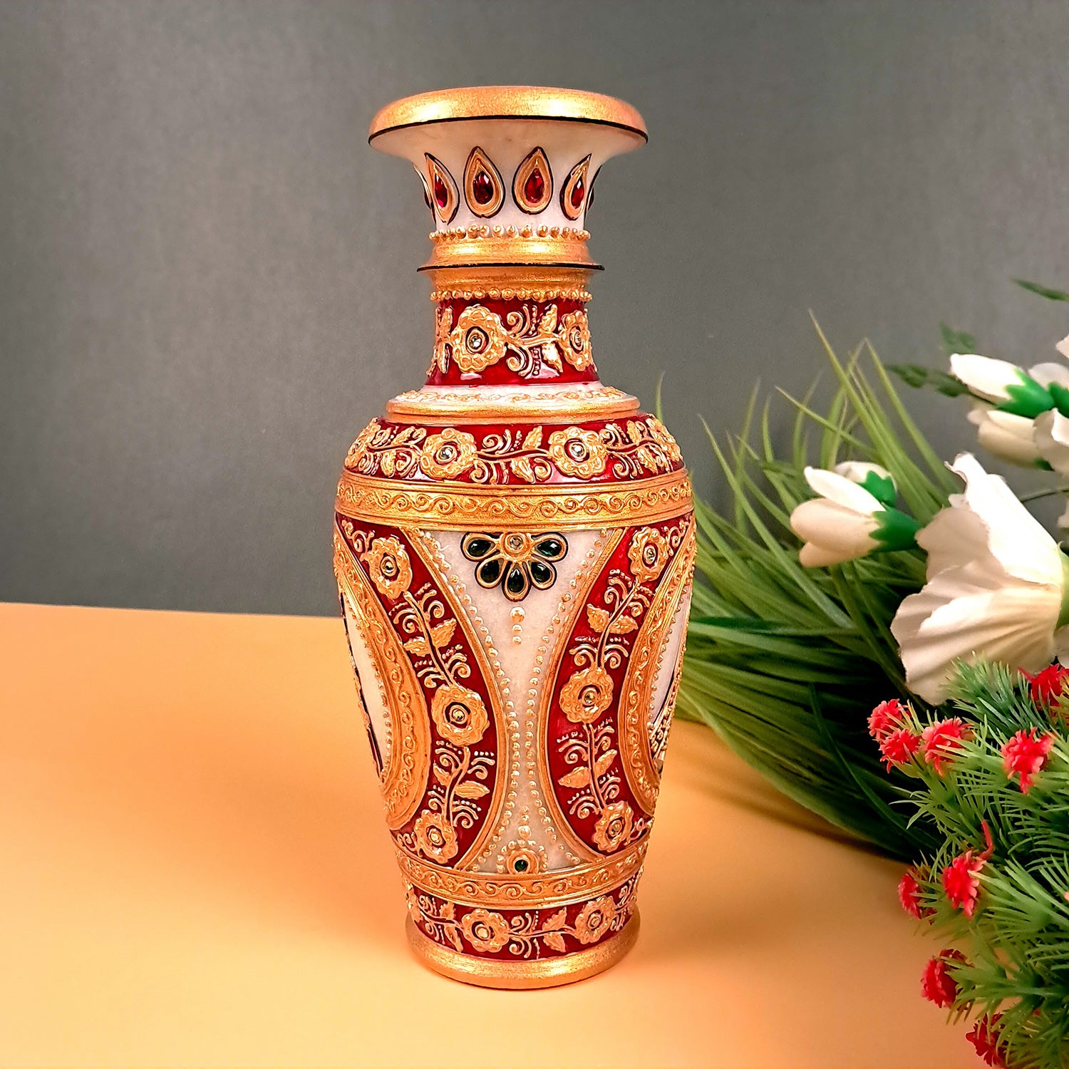 Flower Vase | Pots for Flowers - Marble With Intricate Handwork, Rich Detailing And Woman Design - For Tabletop, Living Room, Home & Office Decoration | Centerpiece for Table Decoration |Vases for Gifts - 9 Inch - Apkamart