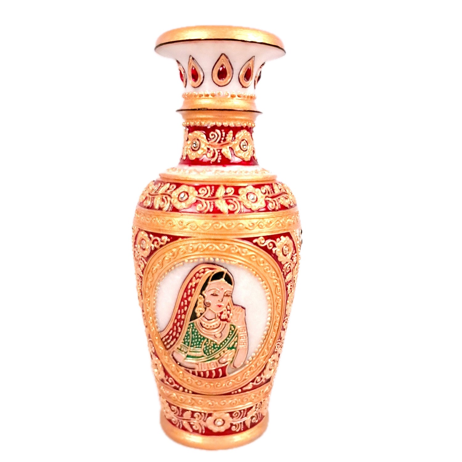 Flower Vase | Pots for Flowers - Marble With Intricate Handwork, Rich Detailing And Woman Design - For Tabletop, Living Room, Home & Office Decoration | Centerpiece for Table Decoration |Vases for Gifts - 9 Inch - Apkamart