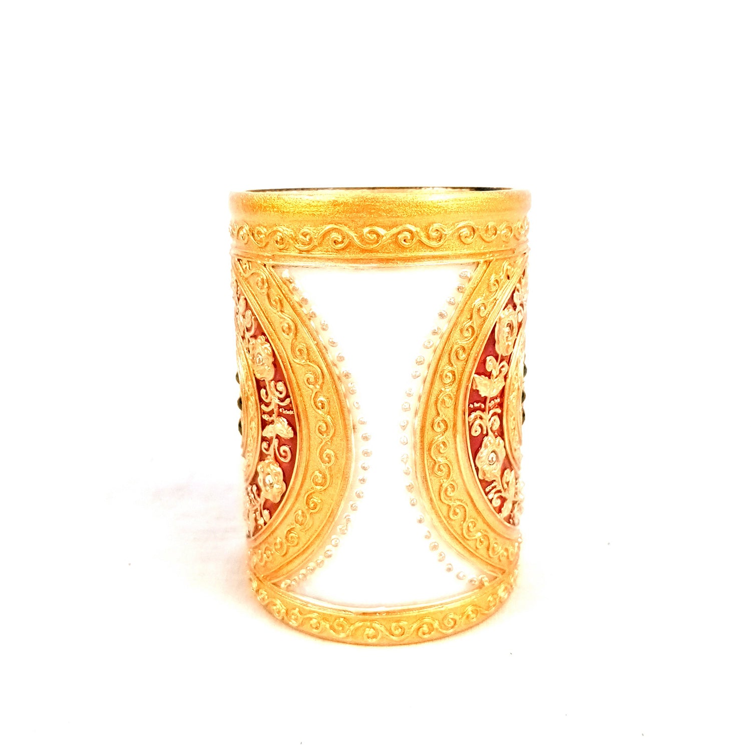 Multipurpose Holder for Cutlery, Napkin | Marble Decorative Stand with Heavy Golden Emboss & Kundan Work - for Home, Office, Table, Dining, Kitchen Decor & Gifts - 4 Inch - Apkamart #Style_Design 1