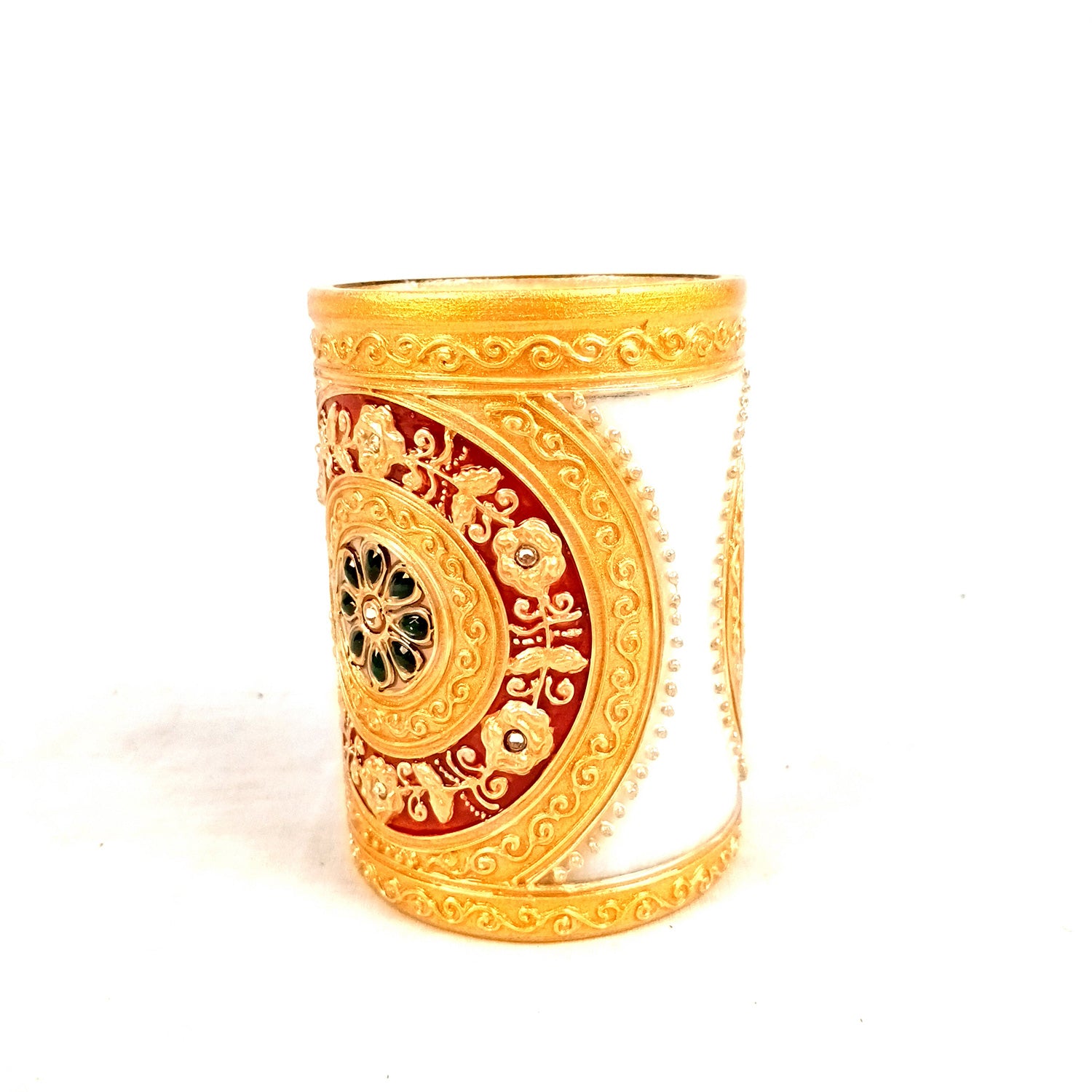 Multipurpose Holder for Cutlery, Napkin | Marble Decorative Stand with Heavy Golden Emboss & Kundan Work - for Home, Office, Table, Dining, Kitchen Decor & Gifts - 4 Inch - Apkamart #Style_Design 1