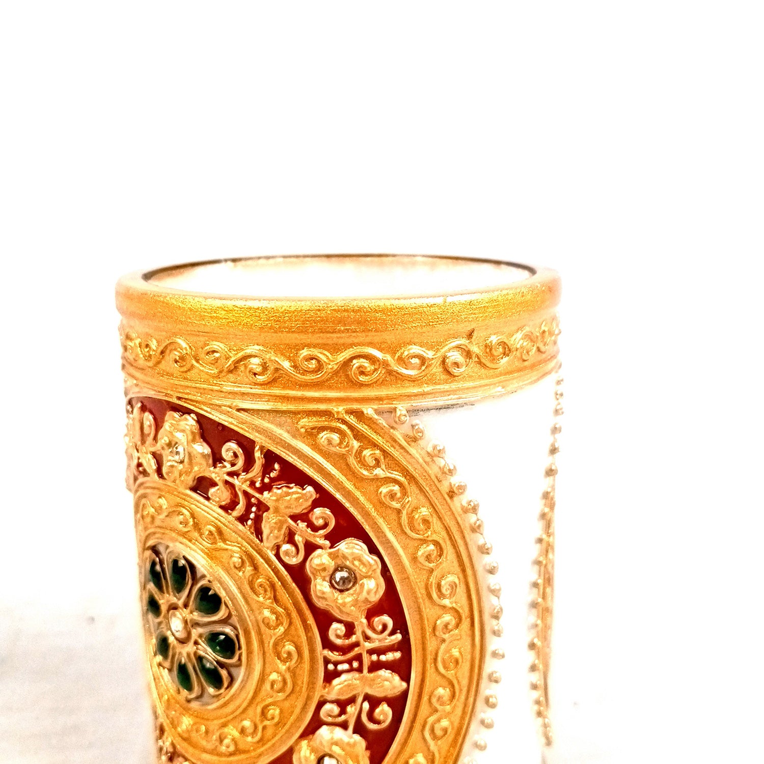 Multipurpose Holder for Cutlery, Napkin | Marble Decorative Stand with Heavy Golden Emboss & Kundan Work - for Home, Office, Table, Dining, Kitchen Decor & Gifts - 4 Inch - Apkamart #Style_Design 1