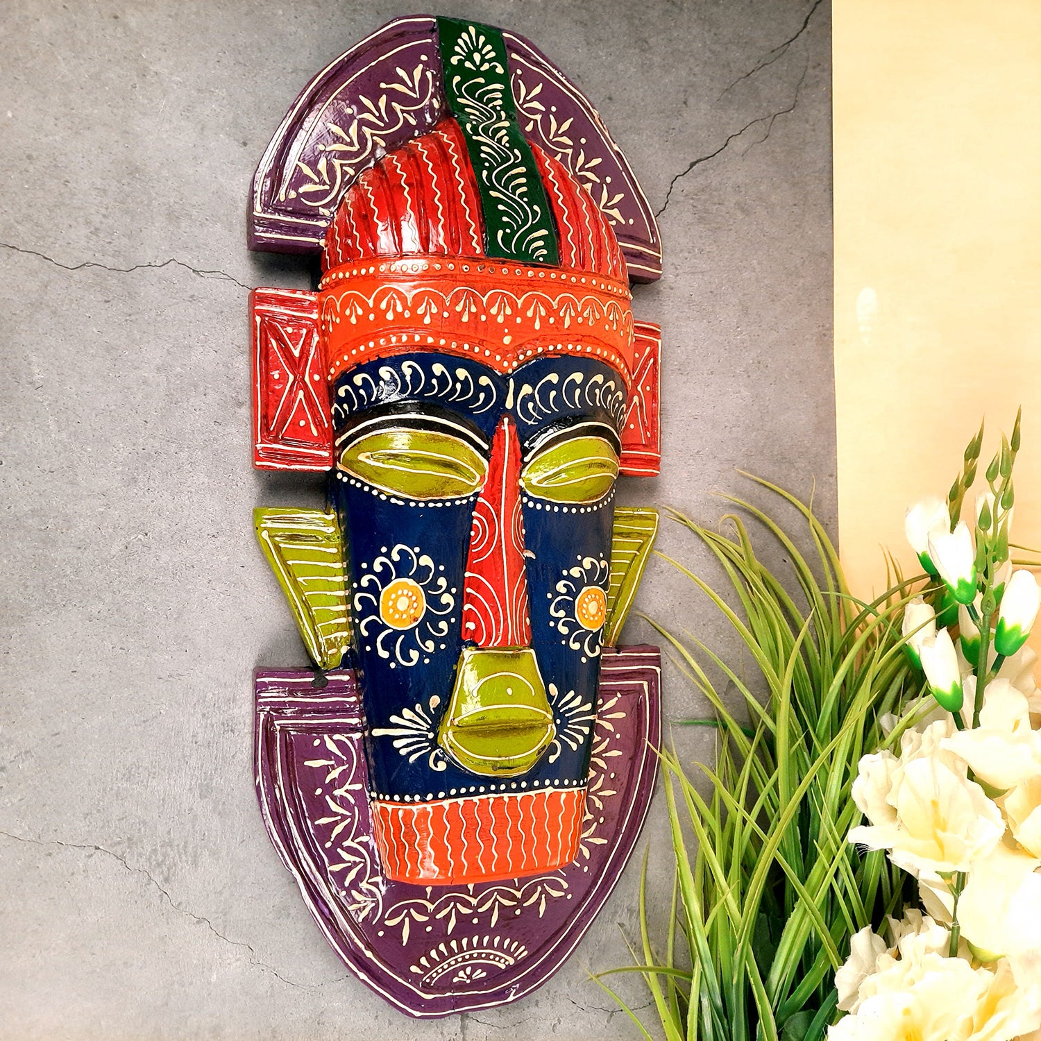 Tribal Mask Wall Hanging - for Home | Office | Cafés Interior Décor - 20 Inch - Apkamart #color_Blue