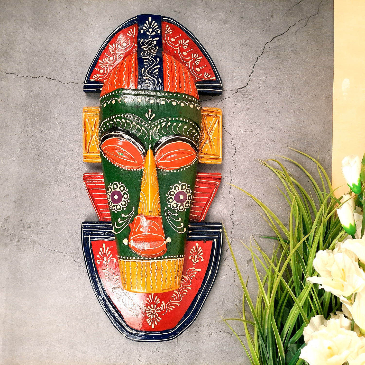 Tribal Mask Wall Hanging - For Wall Décor & Home Decoration - 20 Inch - ApkaMart #color_Green