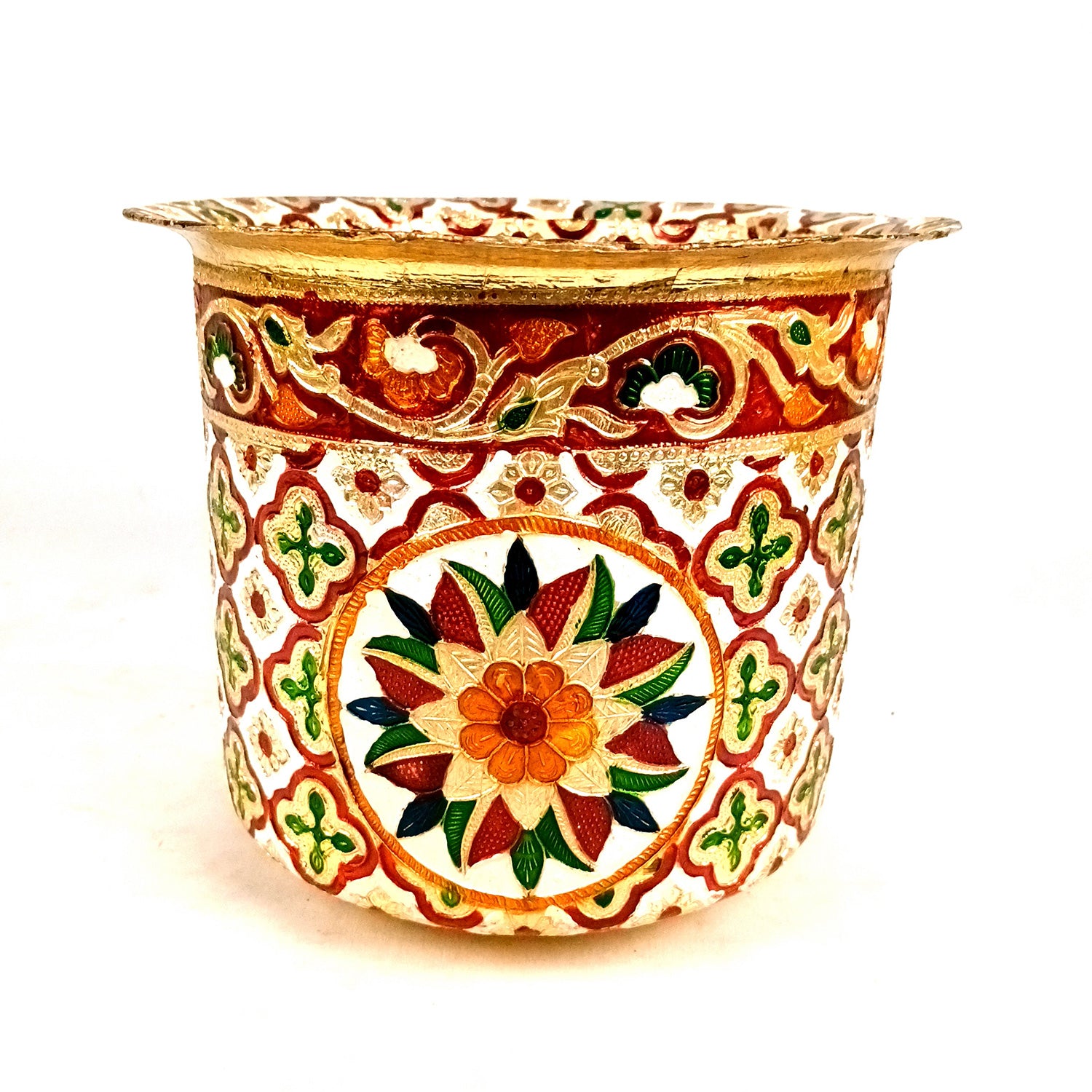 Stainless Steel Container - Meenakari Work | Decorative Storage Tapeli/Bhagona for Wedding Gifts Packing - 7 Inch - Apkamart #Size_9 Inch