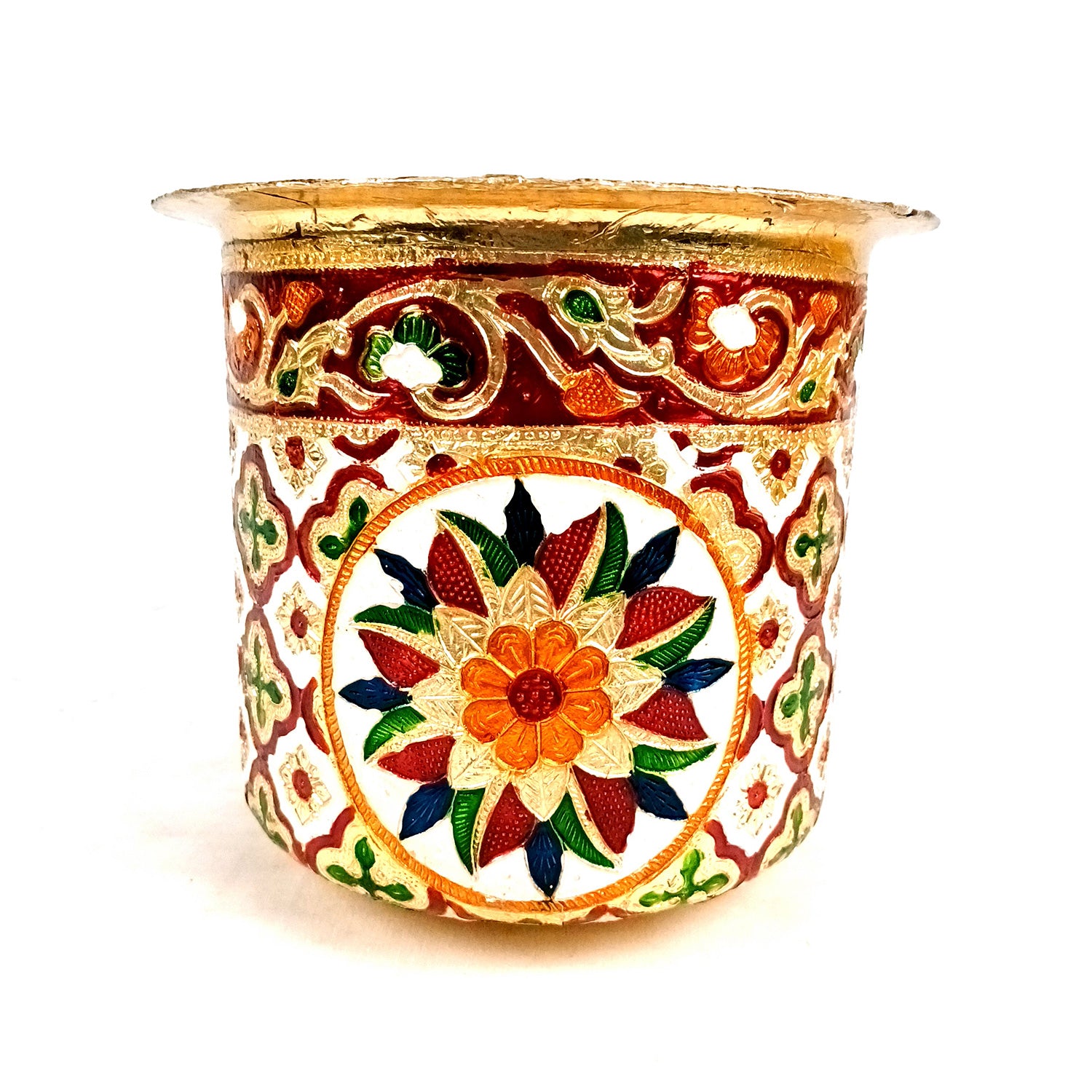 Stainless Steel Container - Meenakari Work | Decorative Storage Tapeli/Bhagona for Wedding Gifts Packing - 7 Inch - Apkamart #Size_7 Inch