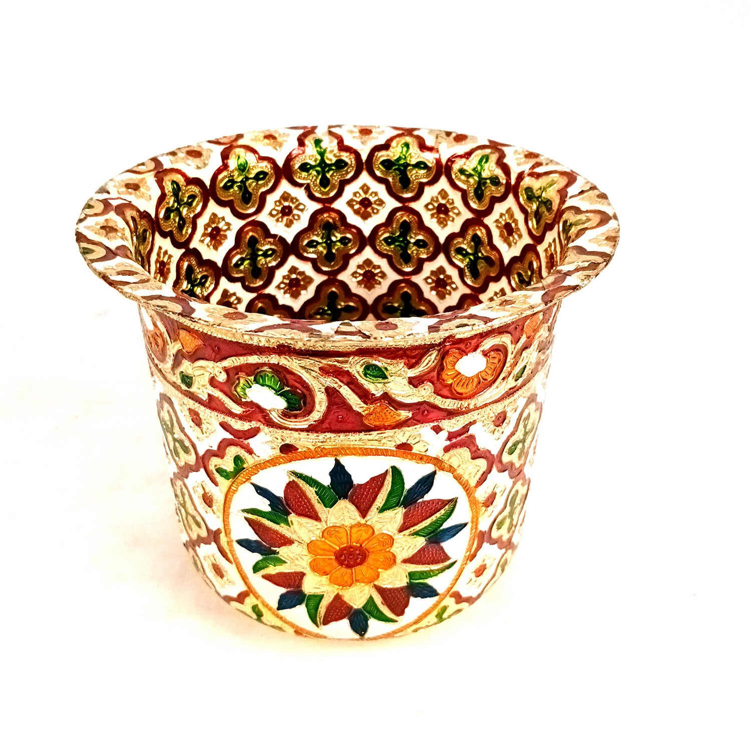 Stainless Steel Container - Meenakari Work | Decorative Storage Tapeli/Bhagona for Wedding Gifts Packing - 7 Inch - Apkamart #Size_7 Inch