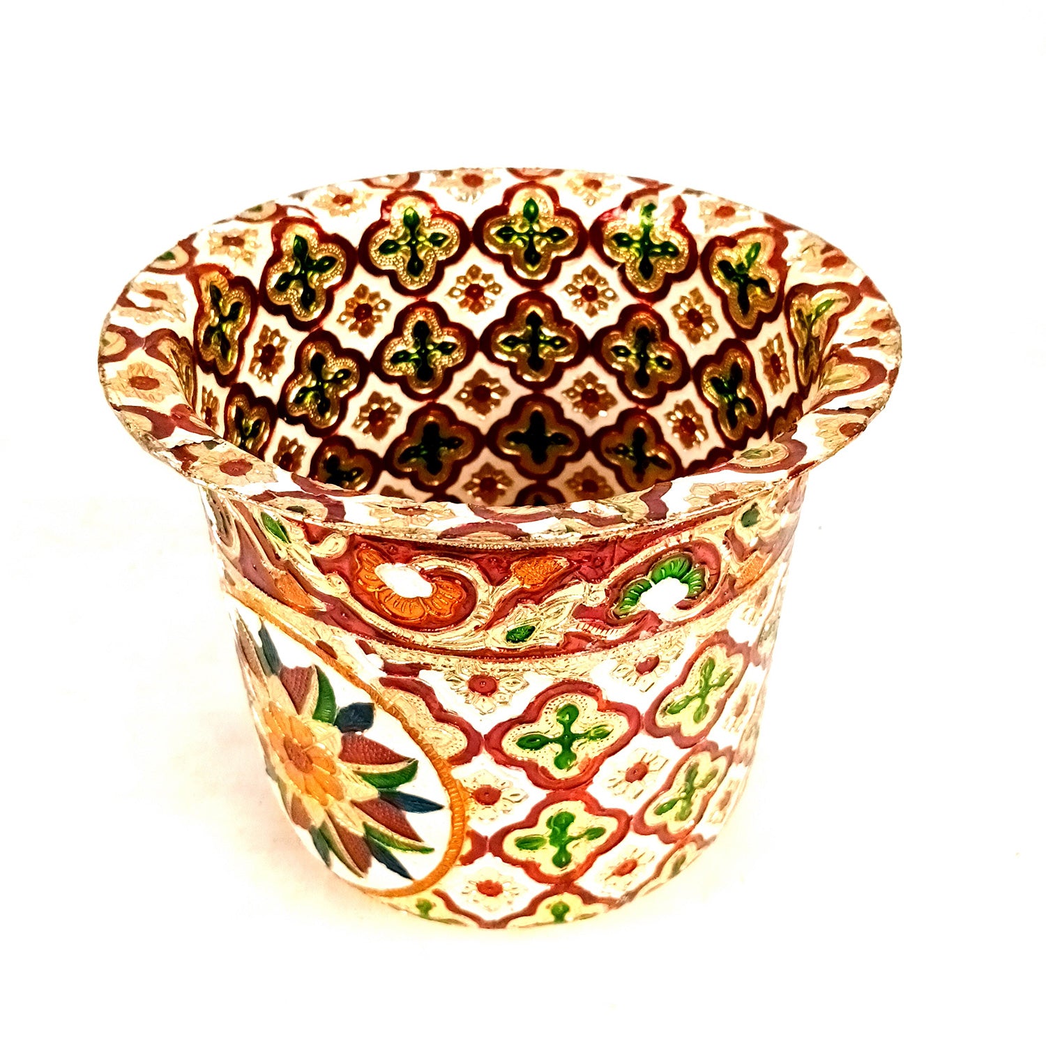 Stainless Steel Container - Meenakari Work | Decorative Storage Tapeli/Bhagona for Wedding Gifts Packing - 7 Inch - Apkamart #Size_7 Inch