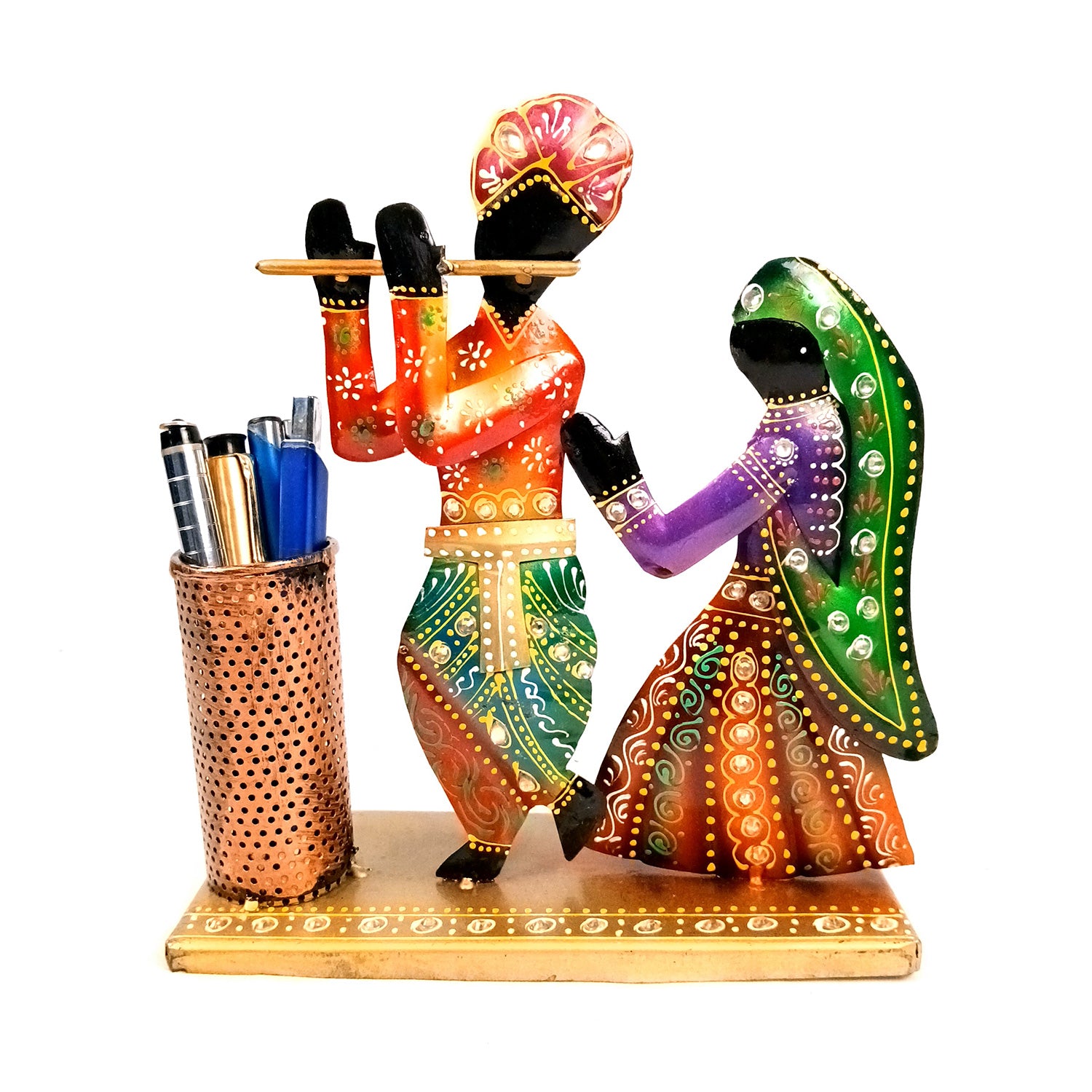 Radha Krishna Pen Holder | Desk Organizer | Multipurpose Holders Stand - For Stationary Gifts, Table, Desk Organizing, Home, Office Decor & Corporate Gifts - apkamart