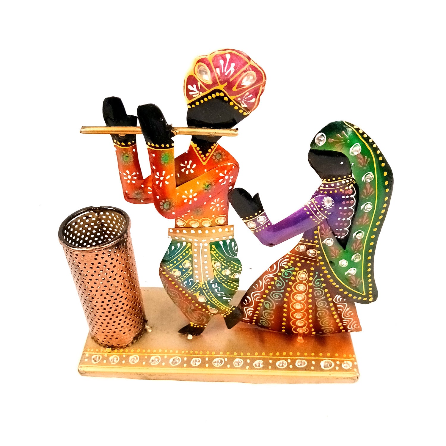 Radha Krishna Pen Holder | Desk Organizer | Multipurpose Holders Stand - For Stationary Gifts, Table, Desk Organizing, Home, Office Decor & Corporate Gifts - apkamart