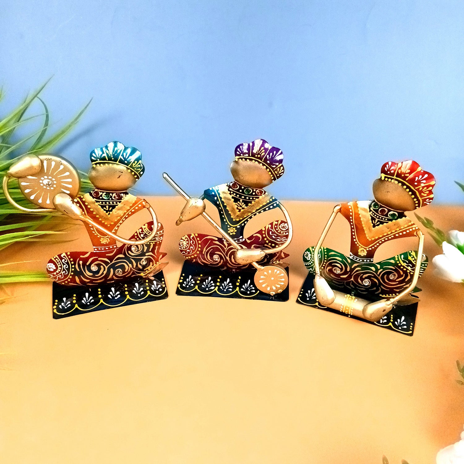 Musician Showpiece Set | Figurines With Luxurious Finish & Elegant Kundan Work - for Home, Bedroom, Living Room, Office, Table Decor & Gifts - Apkamart