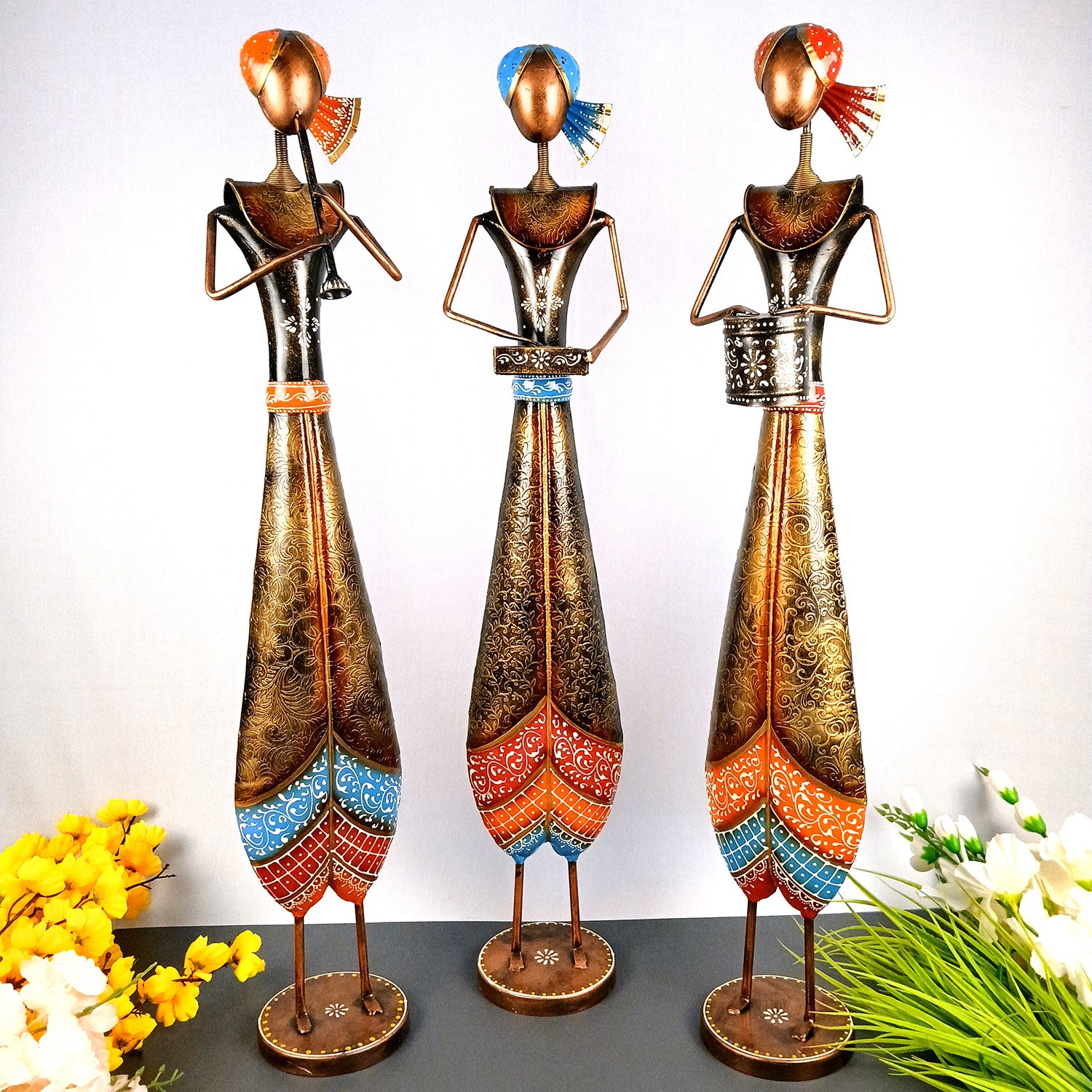 Musician Showpiece Set | Big Decorative Figurine - For Home, Table, Living Room & Corner Decoration | Show Piece For Entrance Decor & Gifts - 32 Inch - Apkamart