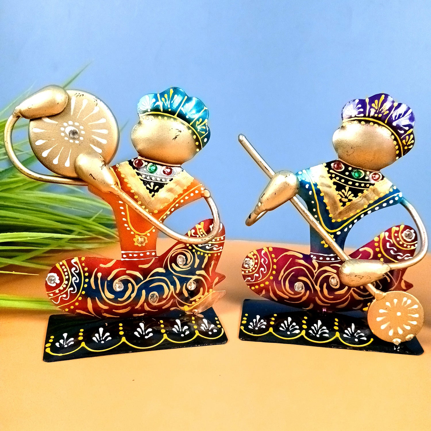 Musician Showpiece Set | Figurines With Luxurious Finish & Elegant Kundan Work - for Home, Bedroom, Living Room, Office, Table Decor & Gifts - Apkamart