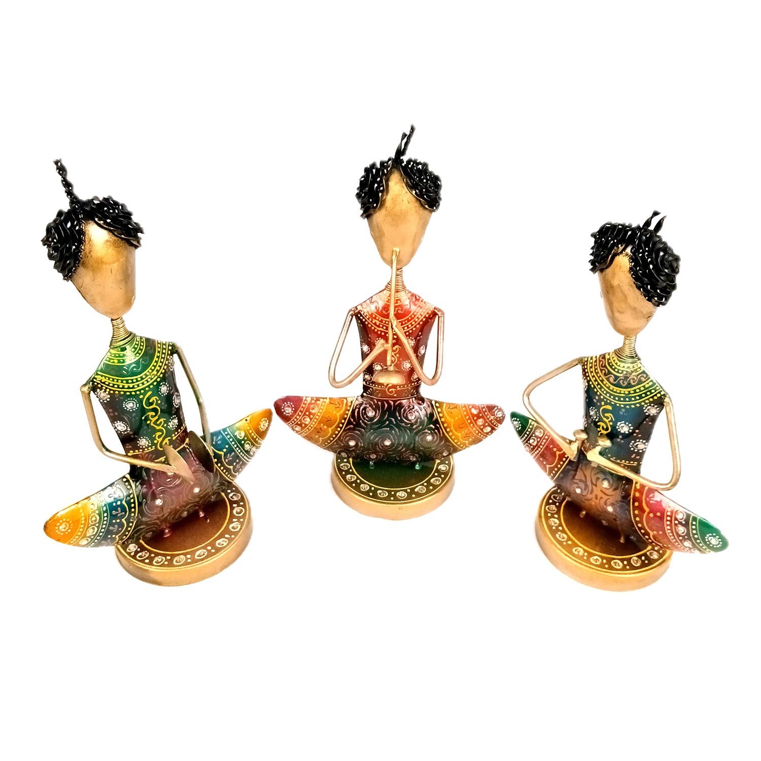 Showpiece Figurine - Rajasthani Musician Design | Decorative Show piece With Kundan Work - for Home, Bedroom, Living Room, Office Desk & Table Decor | Gifts For Wedding, Housewarming & Festivals -12 Inch (Set of 3) - Apkamart #Style_Design 1