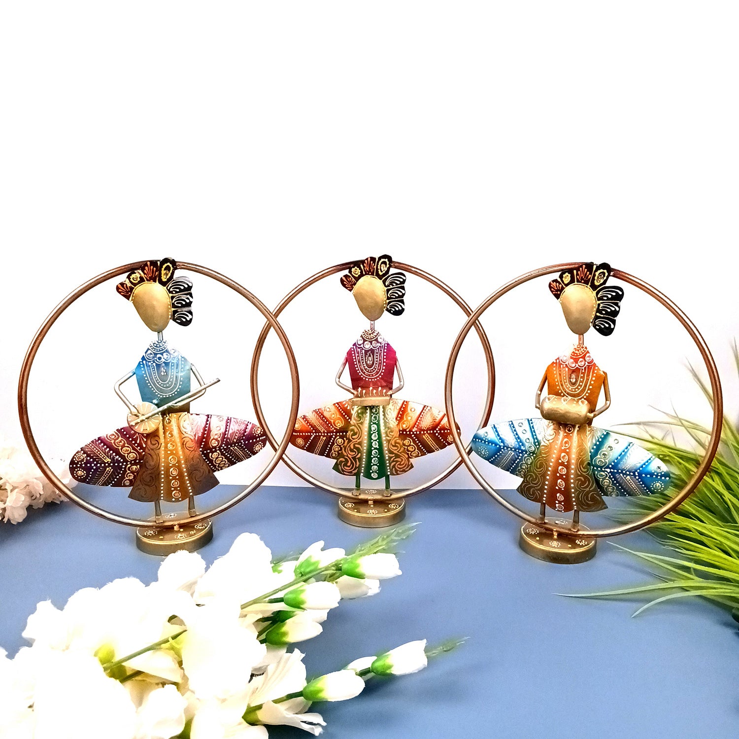 Musician Showpiece In Rings Set | Decorative Figurine With Vibrant Hand Painting - For Home, Table, Living Room & TV Unit, Office Desk & Gifts - 12 Inch - Apkamart