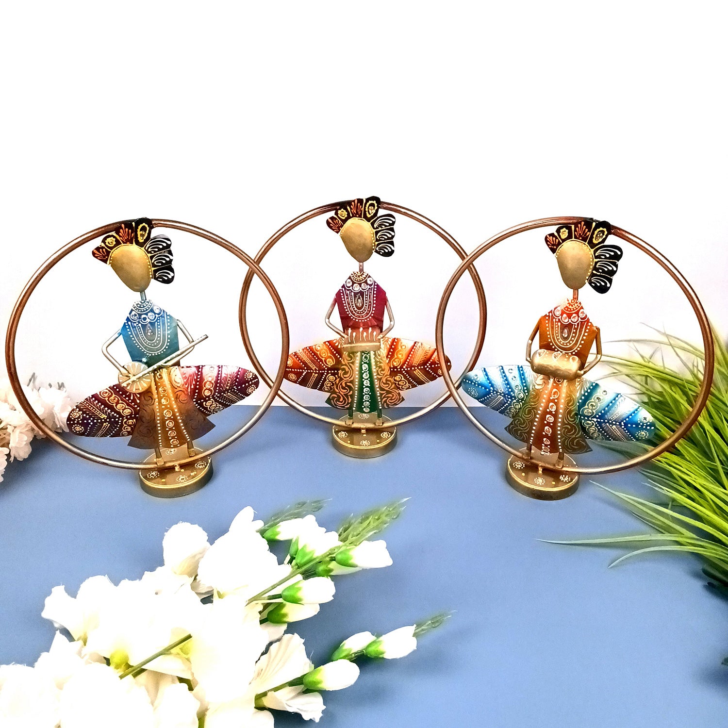 Musician Showpiece In Rings Set | Decorative Figurine With Vibrant Hand Painting - For Home, Table, Living Room & TV Unit, Office Desk & Gifts - 12 Inch - Apkamart