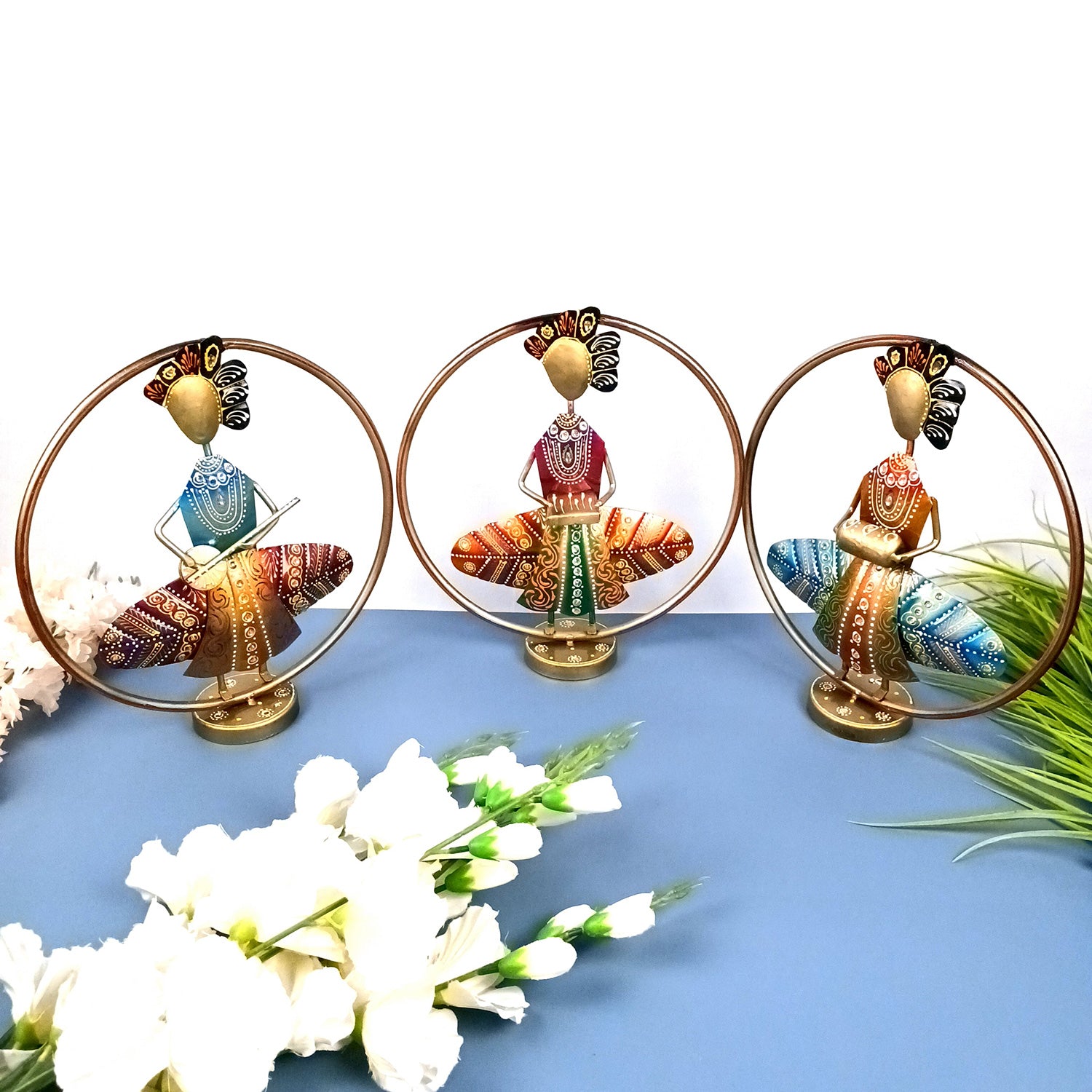 Musician Showpiece In Rings Set | Decorative Figurine With Vibrant Hand Painting - For Home, Table, Living Room & TV Unit, Office Desk & Gifts - 12 Inch - Apkamart