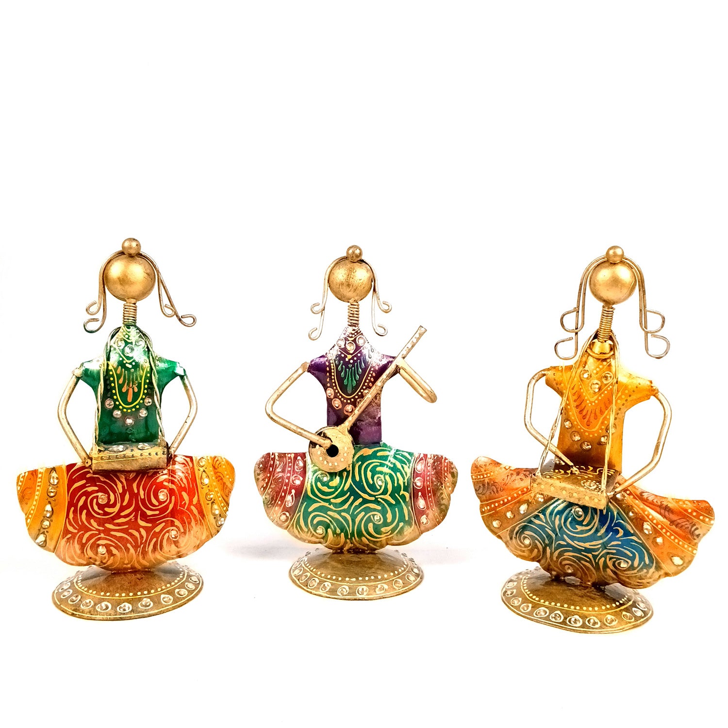 Musician Showpiece Set | Vibrant Handpainted Figurines with Exquisite Kundan Work - for Home, Bedroom, Living Room, Office, Table Decor & Gifts - Apkamart