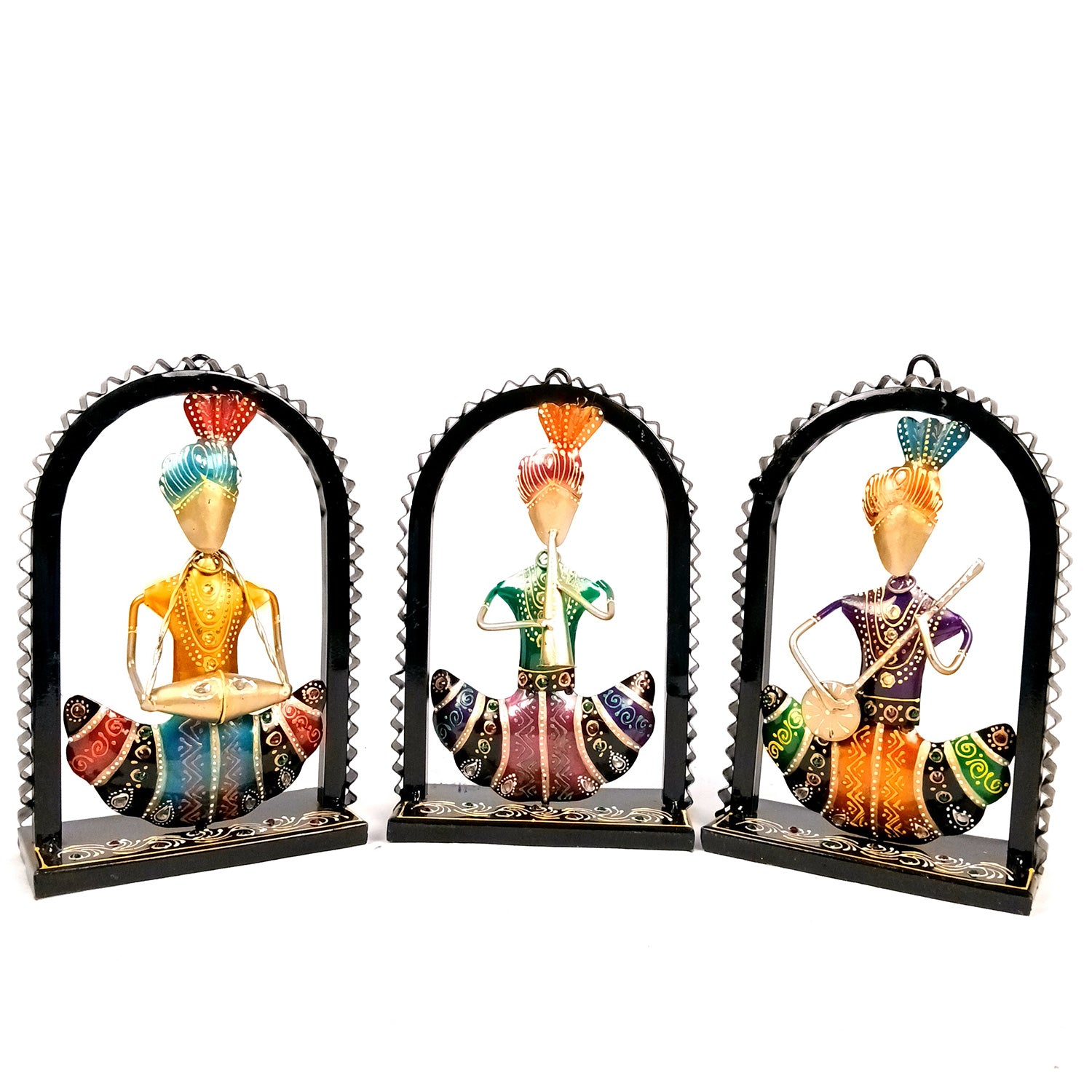 Wall Hanging Musician Design | Wall Mount Showpiece | Metal Wall Art - For Home, Living Room, Bedroom, Hall, Entrance Decor | Housewarming & Wedding Gift - 10 Inch (Pack of 3) - Apkamart