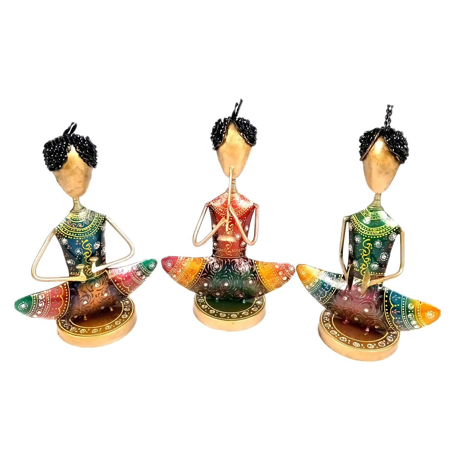 Showpiece Figurine - Rajasthani Musician Design | Decorative Show piece With Kundan Work - for Home, Bedroom, Living Room, Office Desk & Table Decor | Gifts For Wedding, Housewarming & Festivals -12 Inch (Set of 3) - Apkamart #Style_Design 1