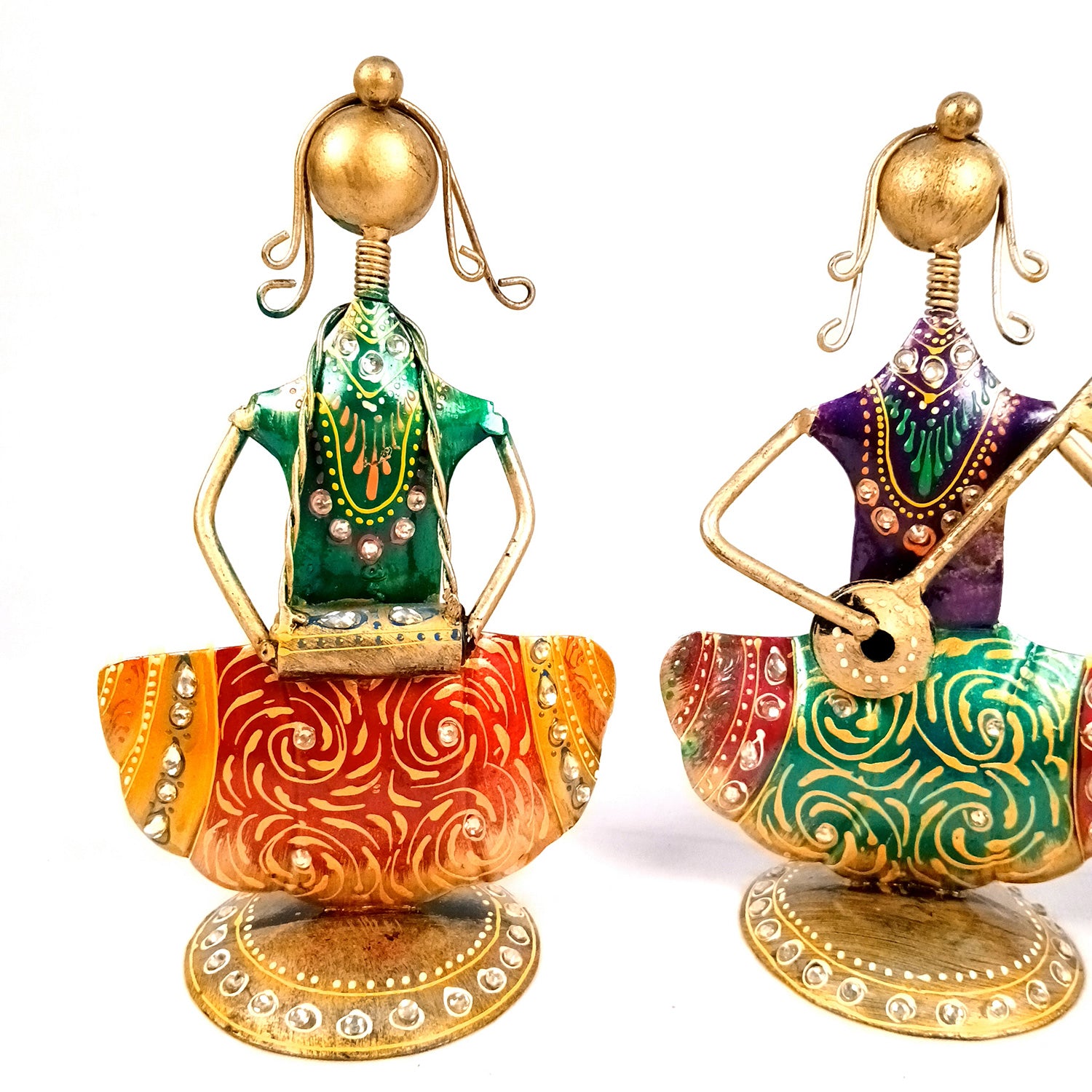 Musician Showpiece Set | Vibrant Handpainted Figurines with Exquisite Kundan Work - for Home, Bedroom, Living Room, Office, Table Decor & Gifts - Apkamart