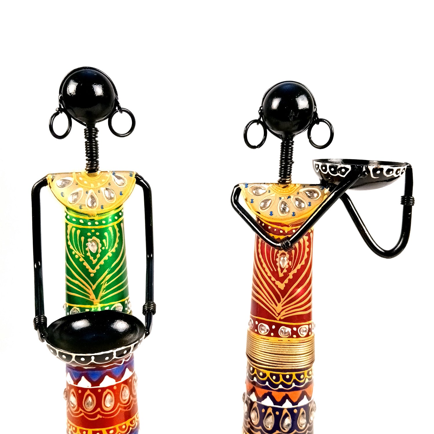 Tribal Worker Showpiece With Tea Light Holders | Vibrant Handpainted Figurines - for Home, Bedroom, Living Room, Office, Table Decor & Gifts - Apkamart #Style_Design 1